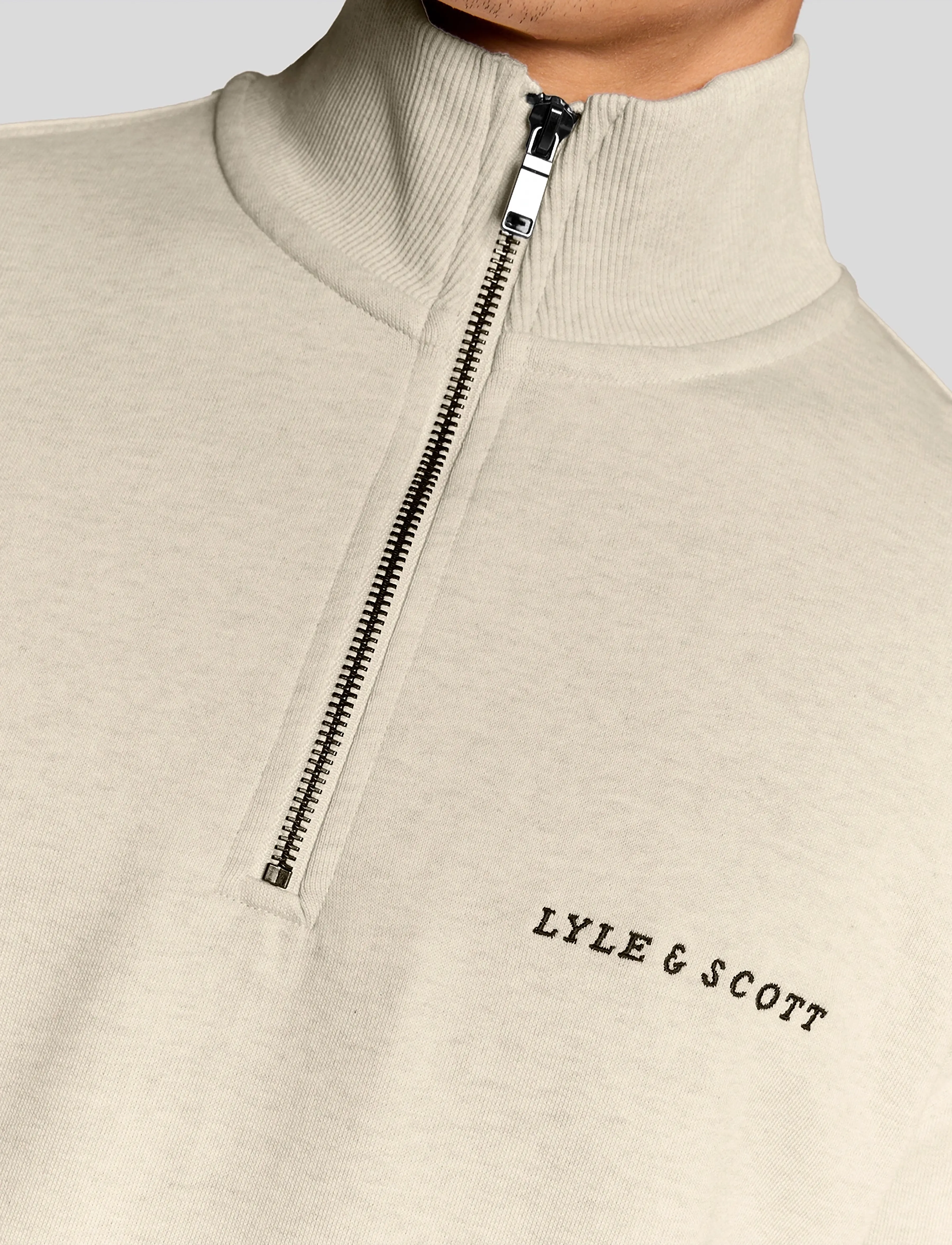 Lyle & Scott - Script Heavyweight Loopback Quarter Zip Sweatshirt - sweatshirts - y147 ice cream marl - 4
