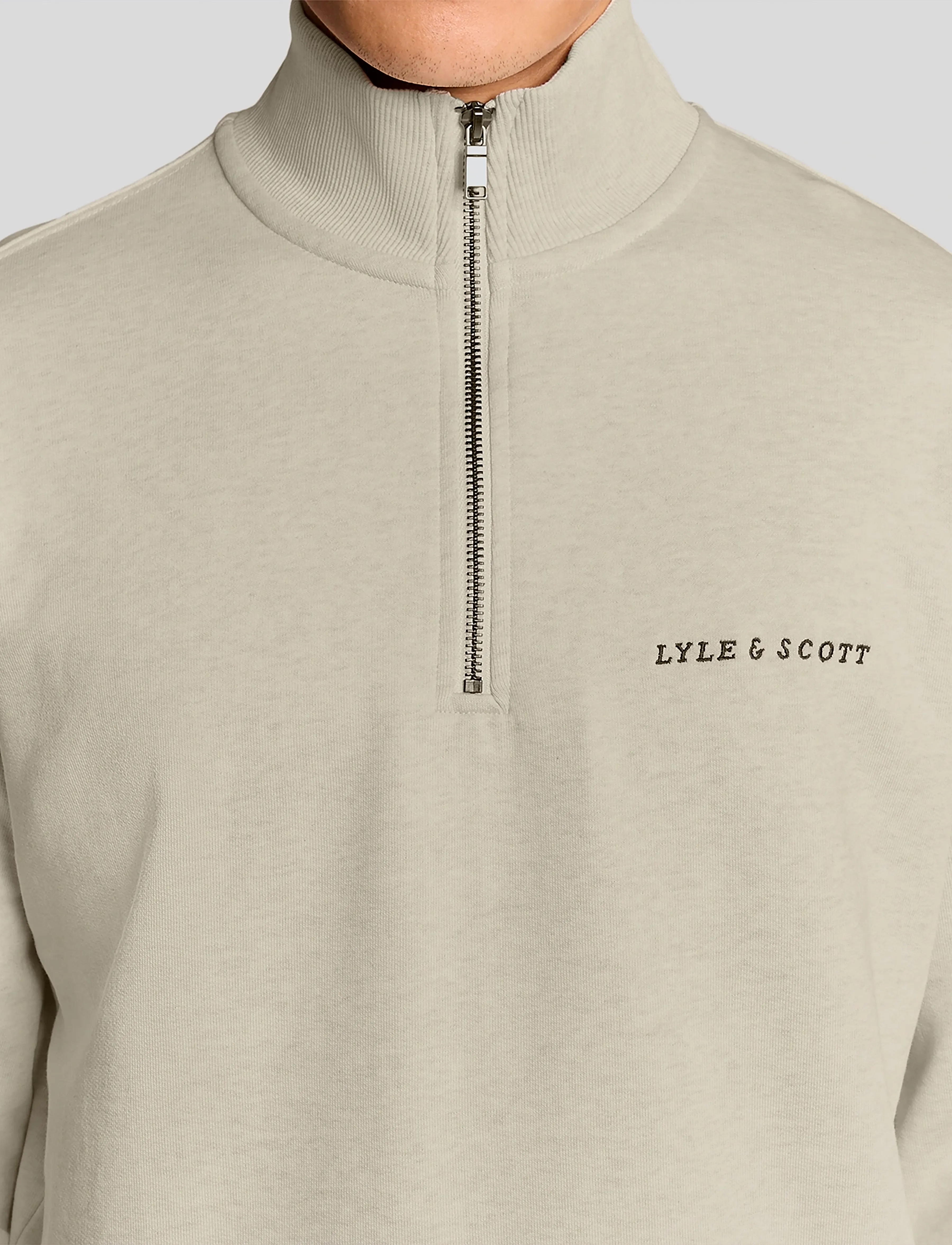 Lyle & Scott - Script Heavyweight Loopback Quarter Zip Sweatshirt - sweatshirts - y147 ice cream marl - 5