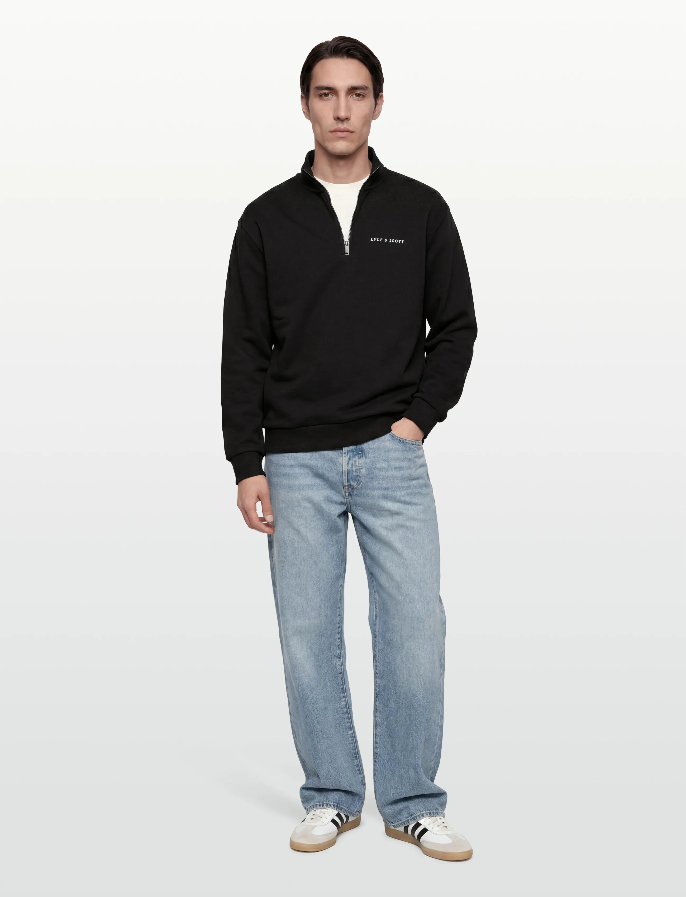 Lyle & Scott Script Heavyweight Loopback Quarter Zip Sweatshirt, Mænd, Quarter Zip Sweatshirt, Sort, Str: L