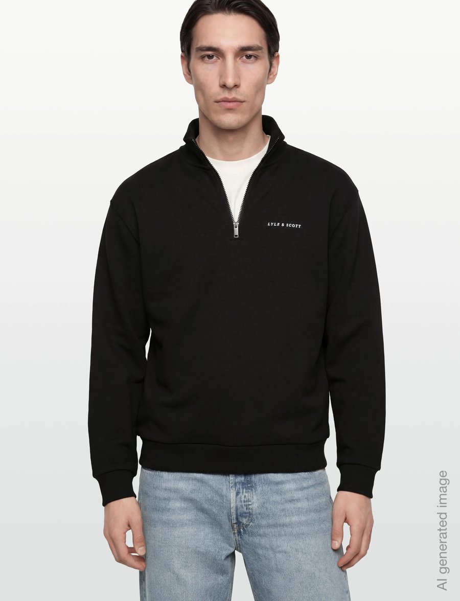 Lyle & Scott - Script Heavyweight Loopback Quarter Zip Sweatshirt - sweatshirts - z865 jet black - 3