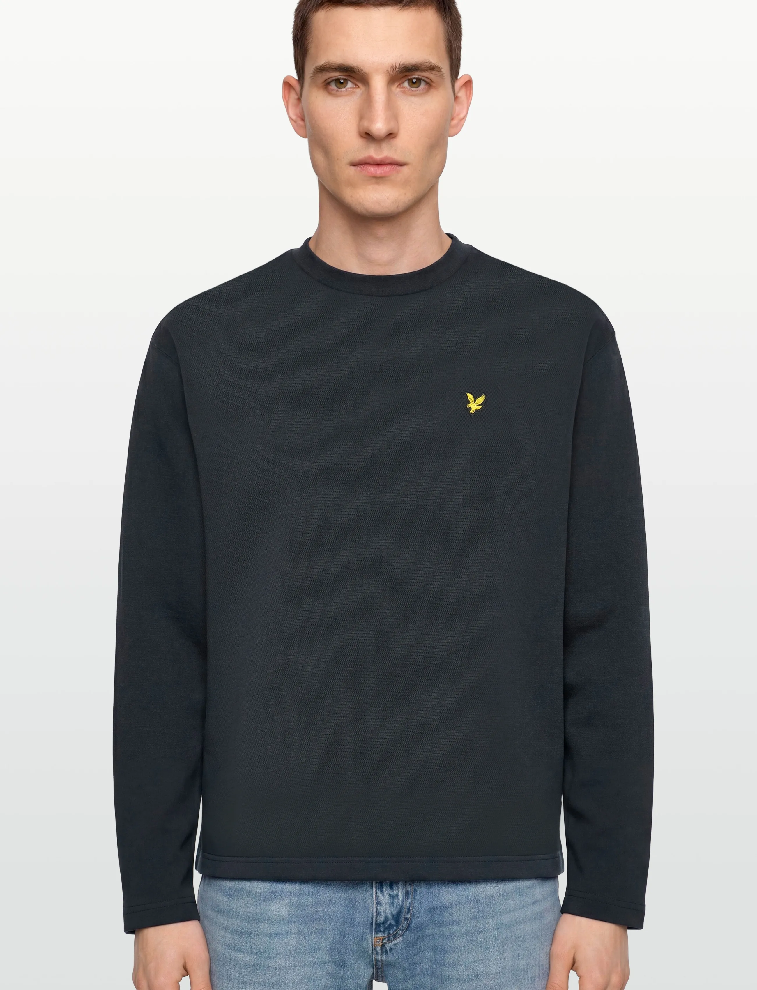 Lyle & Scott - Raised Jacquard Crew Neck Sweatshirt - sweatshirts - dark navy - 3