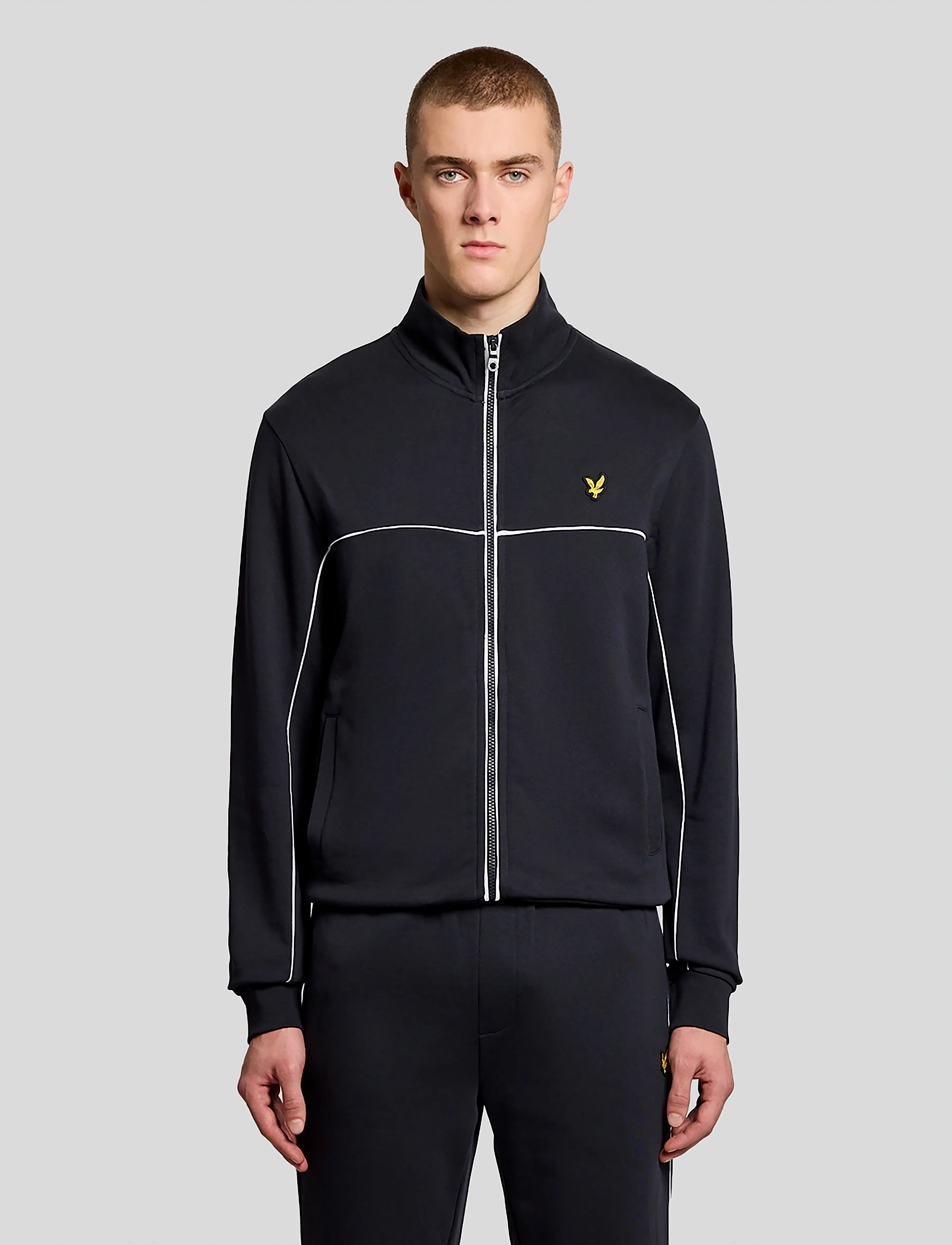 Lyle & Scott Piped Full Zip Track Top, Mænd, Piped Fuld Lynlås Træningstrøje, Navy, Str: L