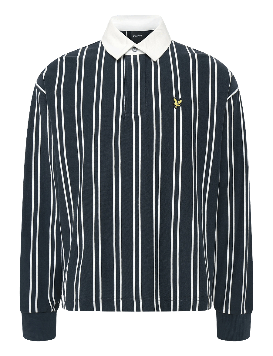 Lyle & Scott - Vertical Stripe Rugby - långärmade stickade pikétröjor - dark navy/ white - 0