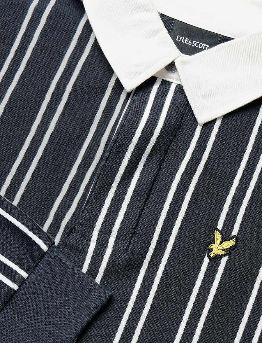 Lyle & Scott - Vertical Stripe Rugby - långärmade stickade pikétröjor - dark navy/ white - 2