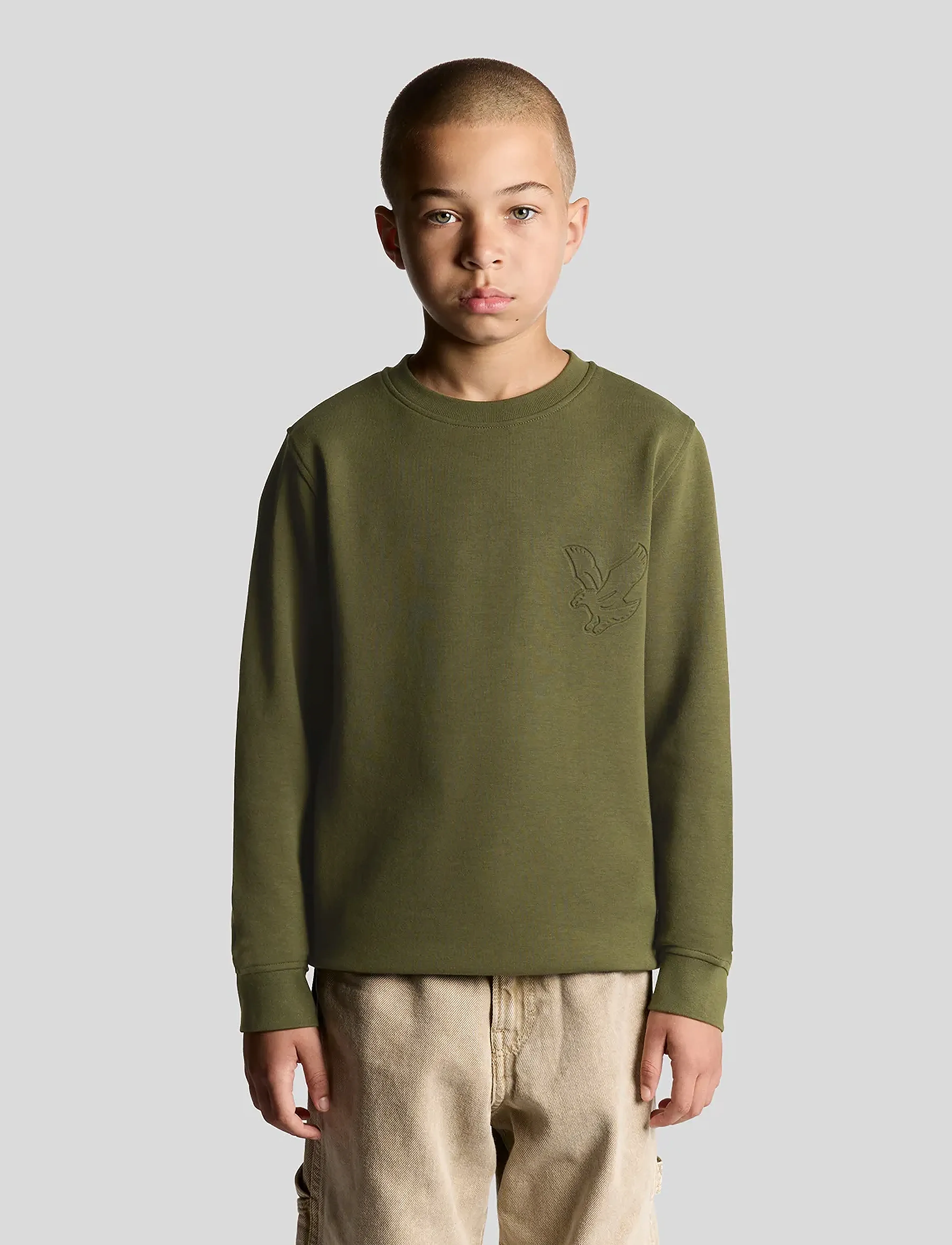 Lyle & Scott Embossed Eagle Crew Neck, 122-128, Green, Sweatshirts & Hættetrøjer > Sweatshirts, Børn
