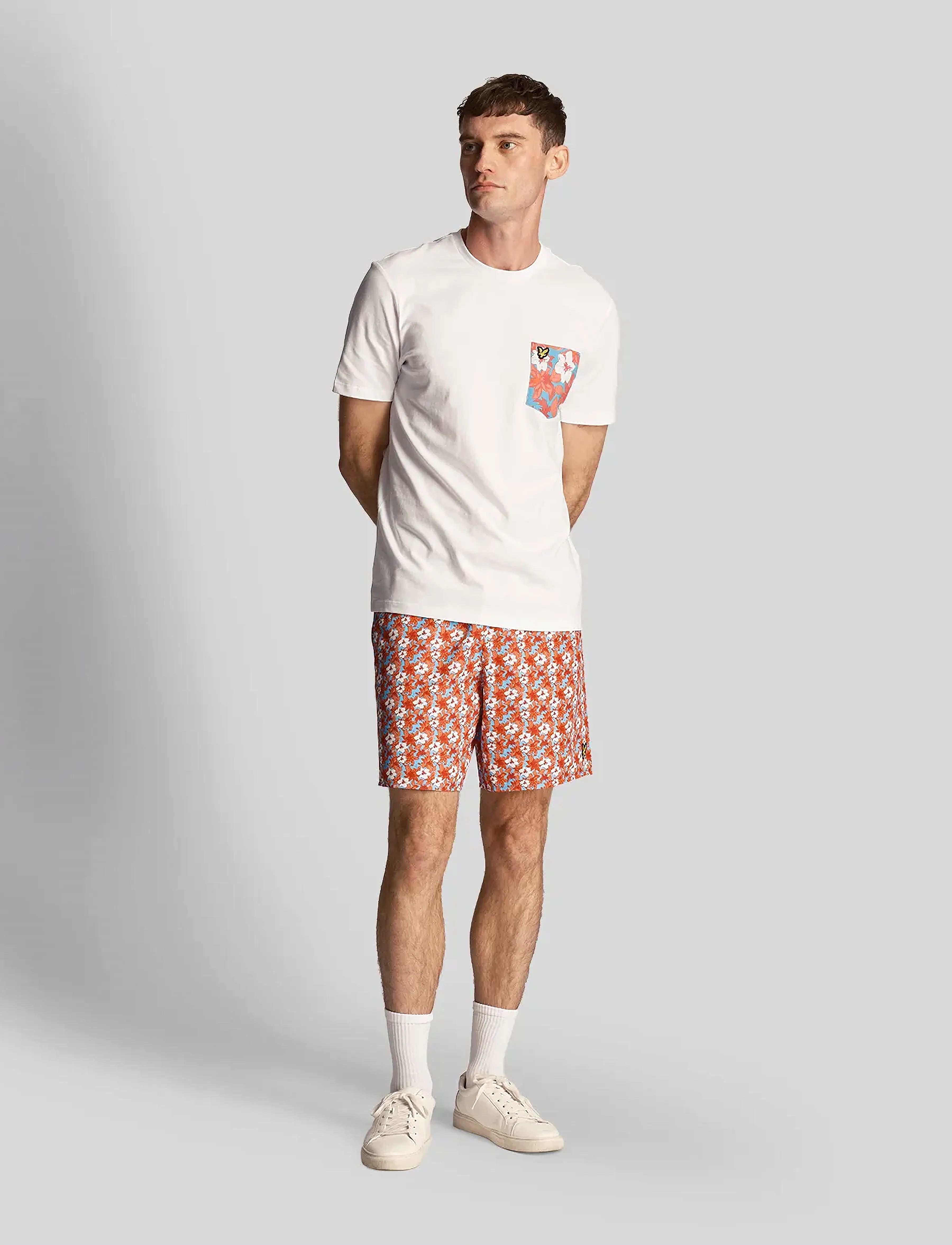 Lyle & Scott - Floral Print Resort Swim Shorts - x298 tangerine tango - 4