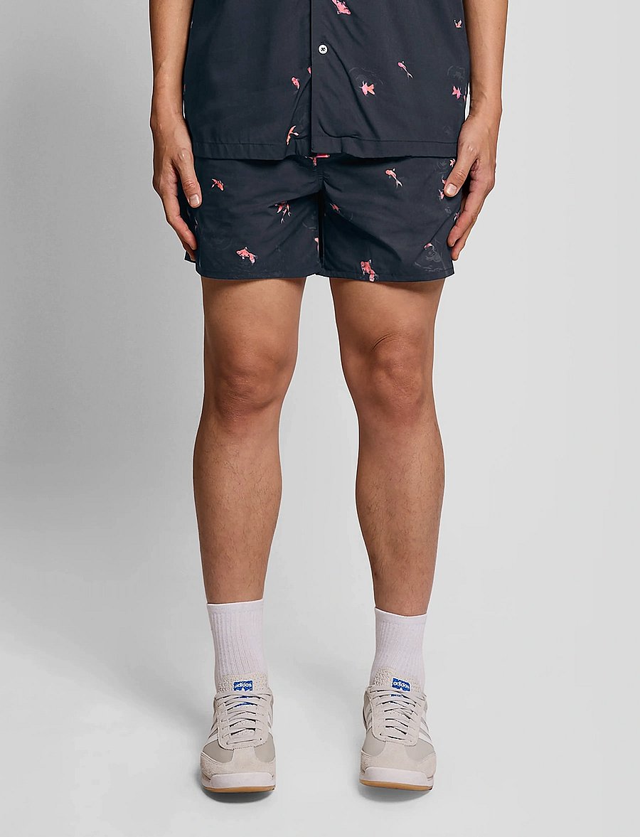 Lyle & Scott - Goldfish Print Swimshort - swim shorts - dark navy/ hot pink - 4
