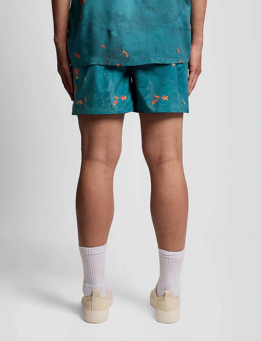 Lyle & Scott - Goldfish Print Swimshort - badshorts - lagoon/ orange blaze - 3