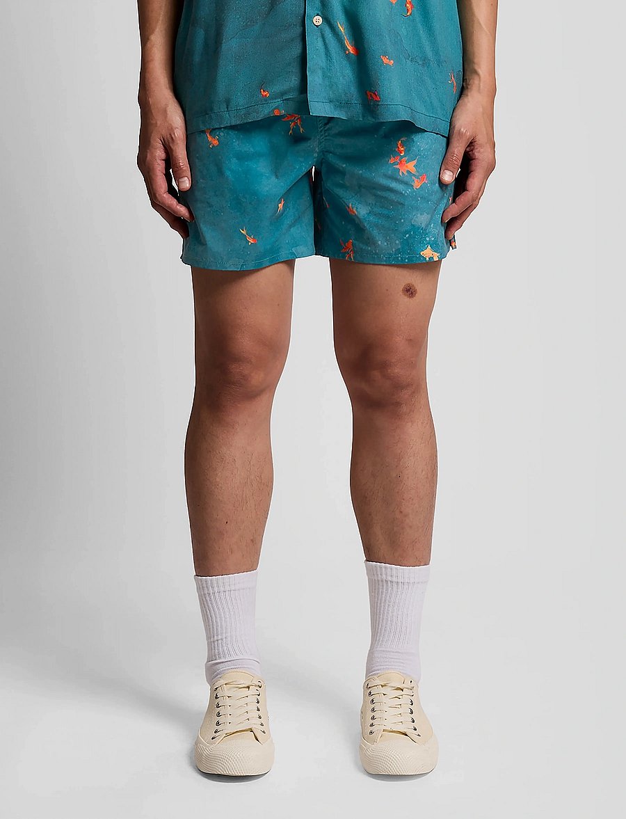 Lyle & Scott - Goldfish Print Swimshort - badshorts - lagoon/ orange blaze - 4