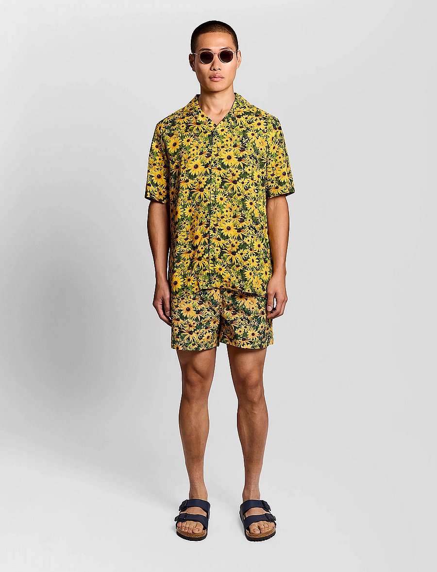 Lyle & Scott - Wild Garden Print Swimshort - swim shorts - super yellow - 0