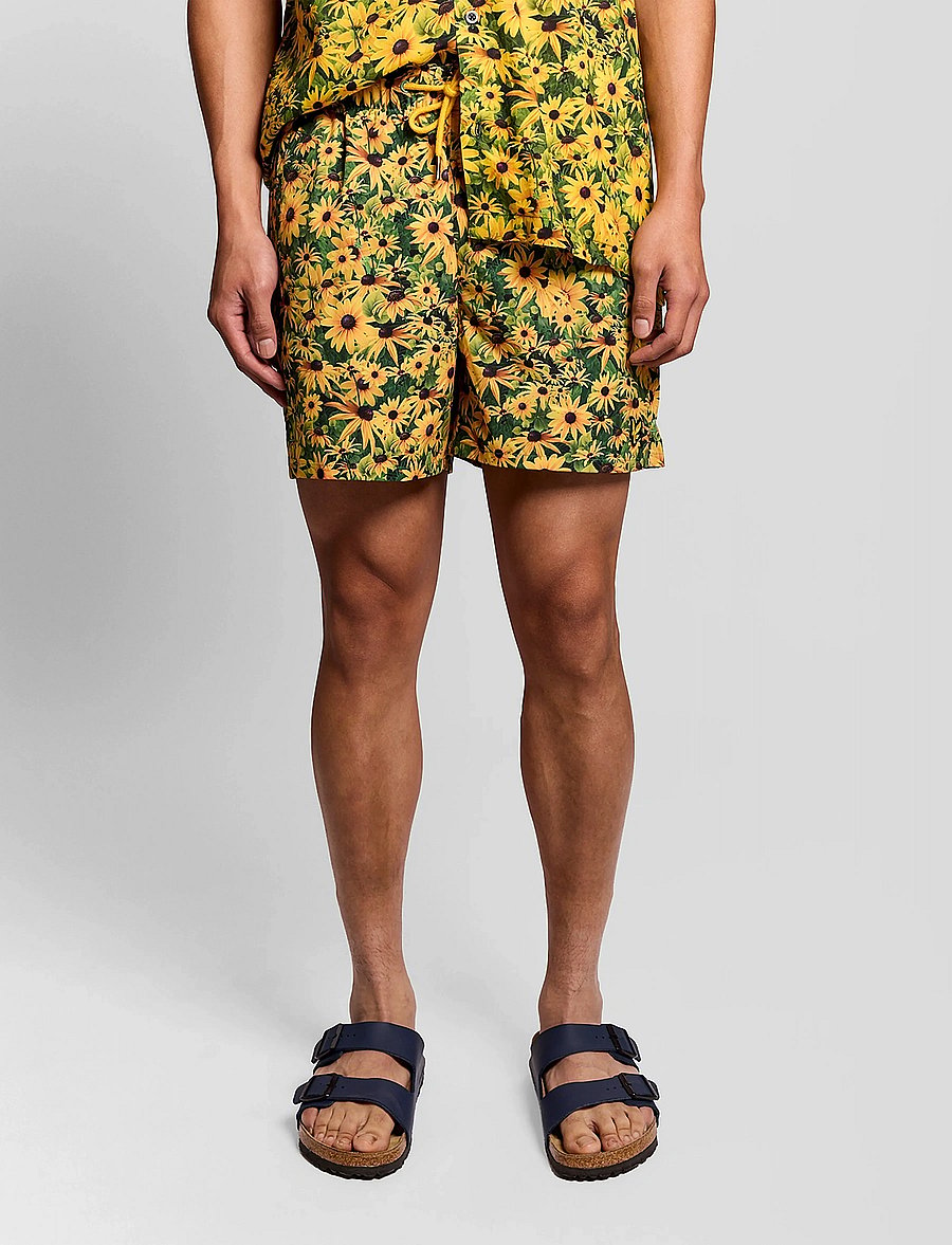 Lyle & Scott - Wild Garden Print Swimshort - swim shorts - super yellow - 4