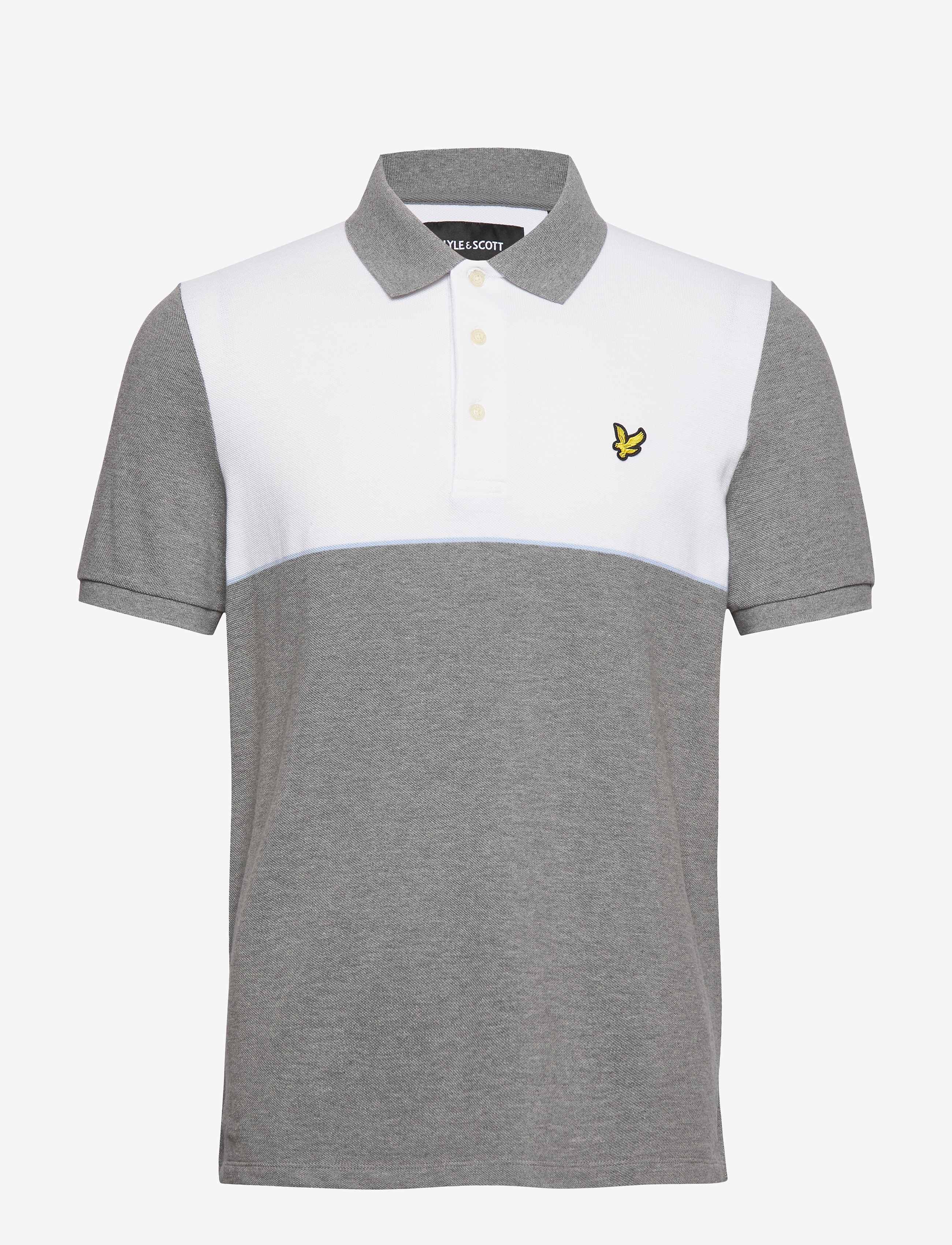Lyle & Scott - Yoke Stripe Polo Shirt - white/ mid grey marl - 0