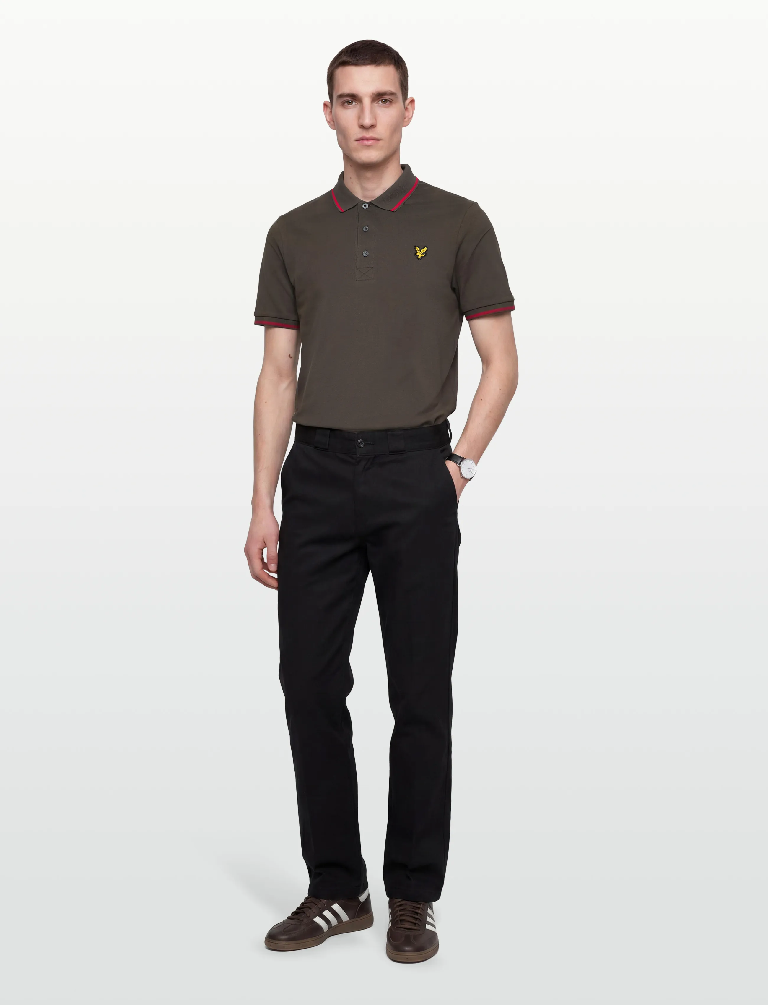 Lyle & Scott Tipped Polo Shirt - Kampanj - Y168 SOFT BLACK/ CHERRY RED / khaki/green