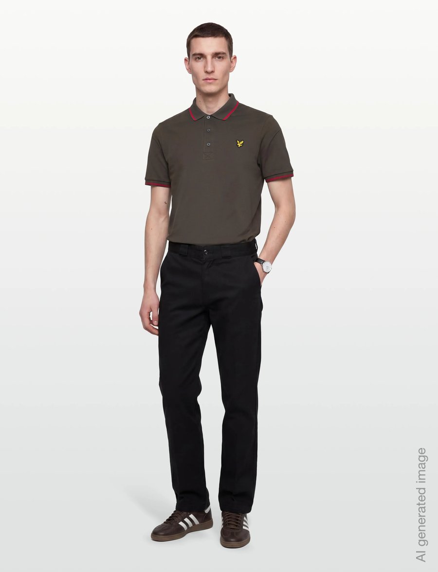Lyle & Scott - Tipped Polo Shirt - kurzärmelig - y168 soft black/ cherry red - 0