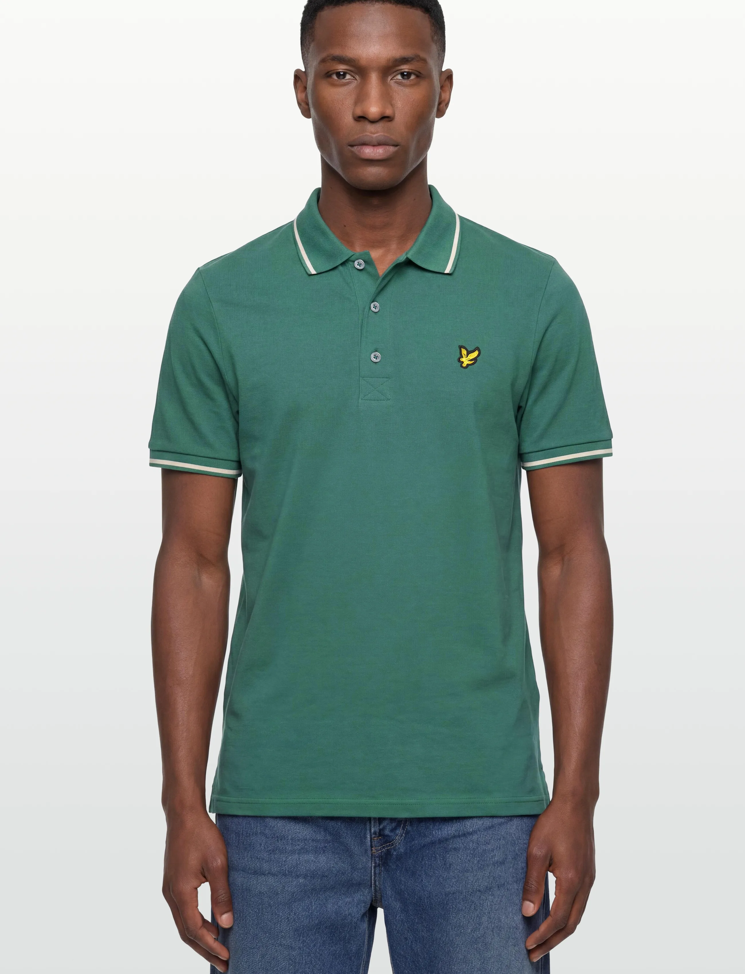 Lyle & Scott - Tipped Polo Shirt - short-sleeved polos - y164 everglade/ wheat - 3