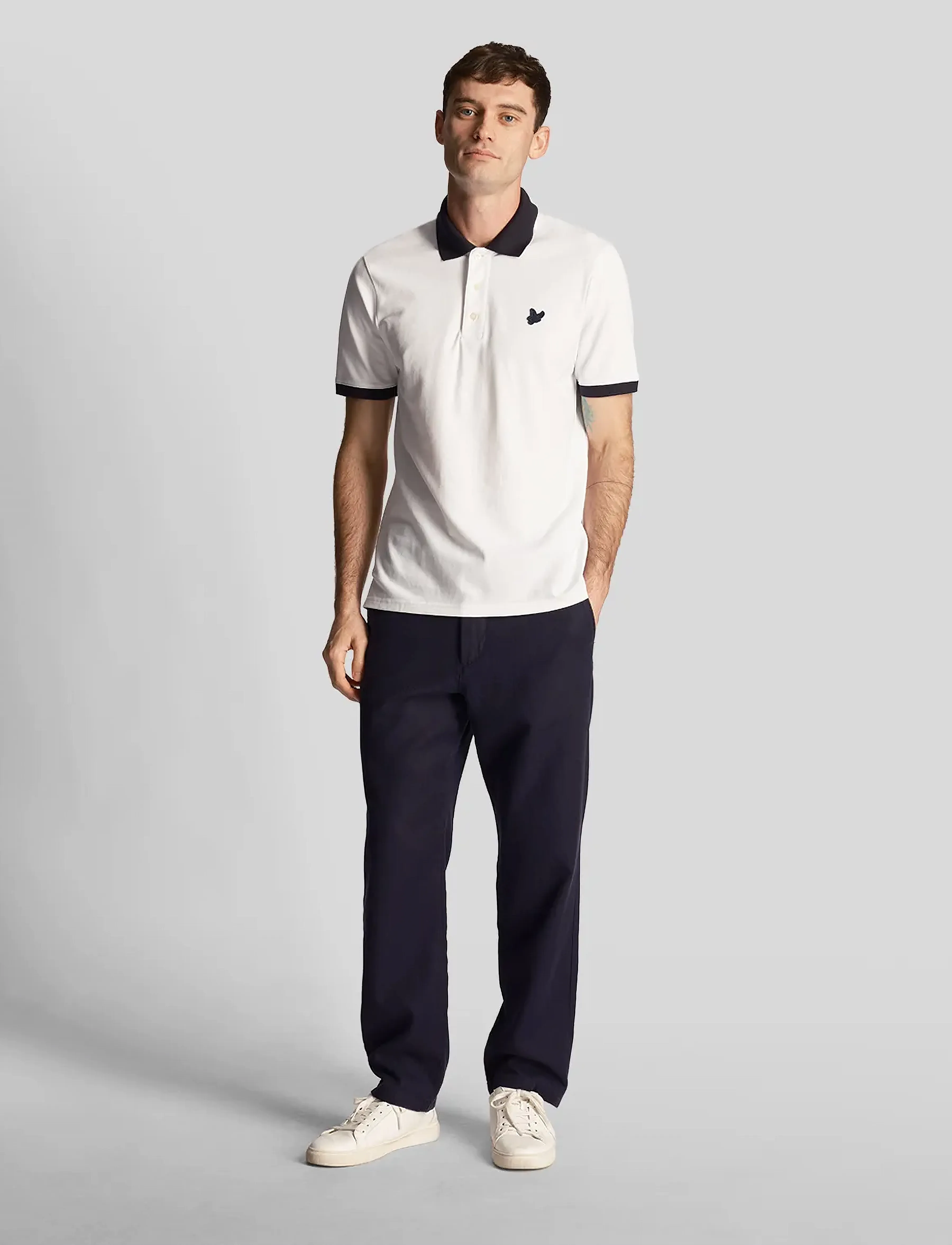 Lyle & Scott - Tonal Ringer Polo Shirt - x187 white/ dark navy - 5