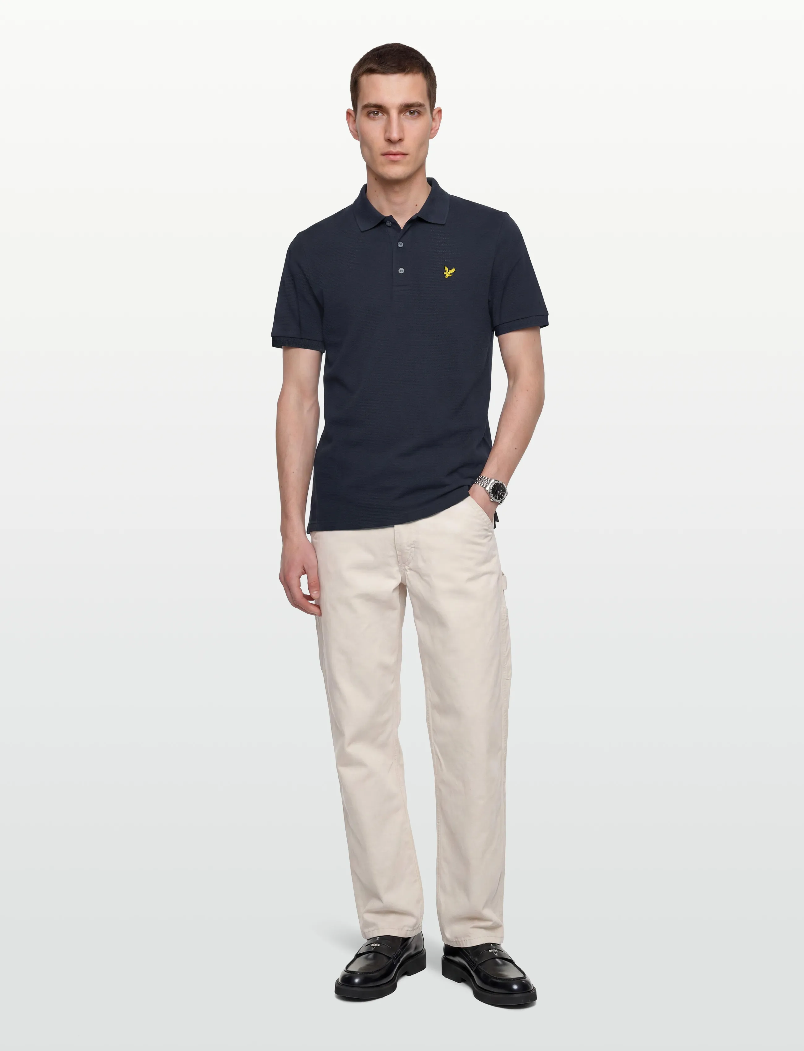 Lyle & Scott Popcorn Jacquard Polo Shirt, Mænd, Popcorn Jacquard Poloshirt, Navy, Str: S