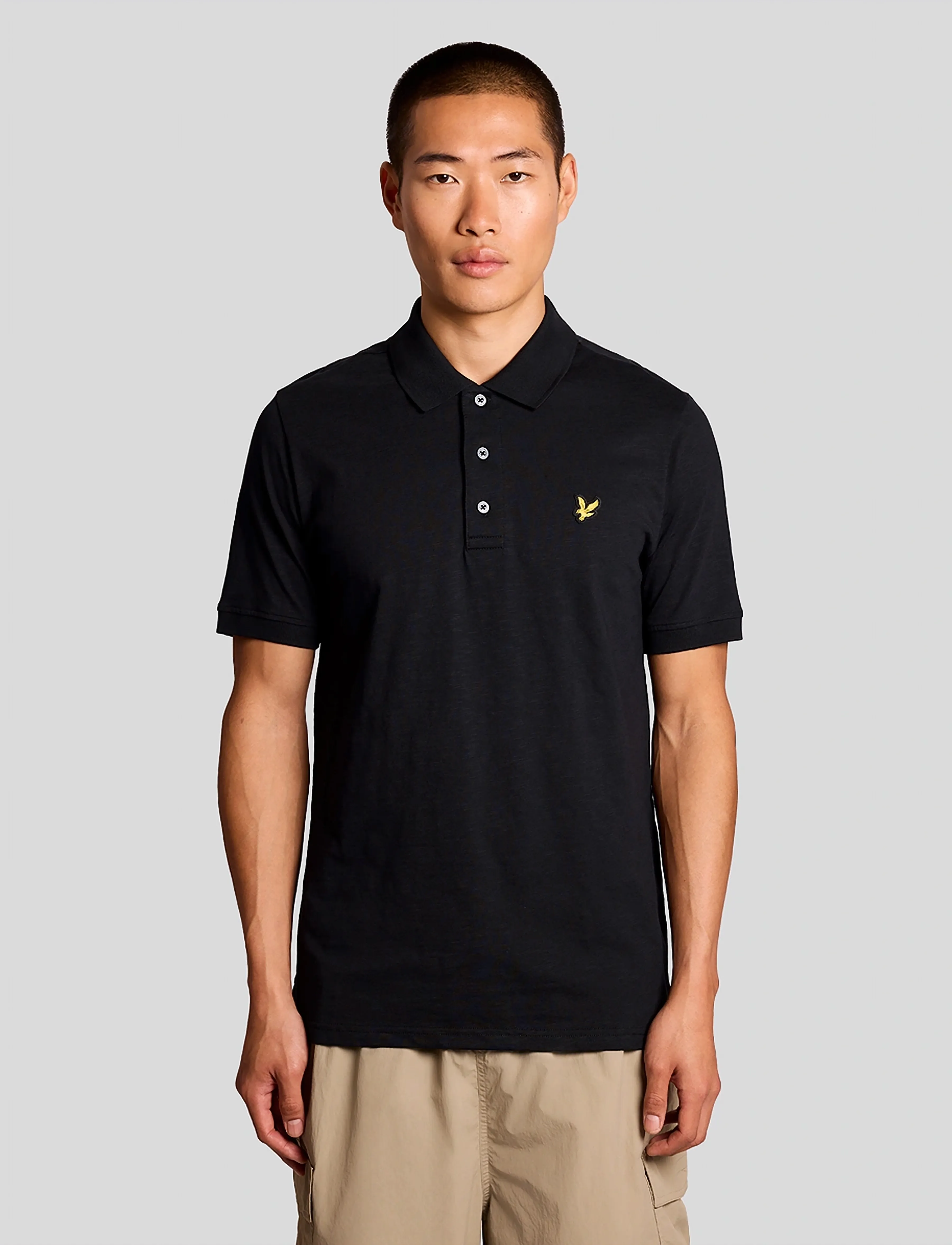Lyle & Scott Fine Slub Polo Shirt - Riided - Z865 JET BLACK / black