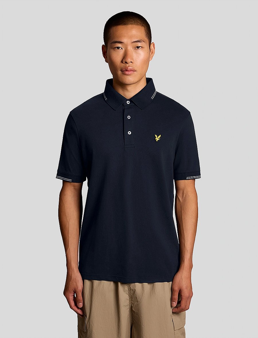 Lyle & Scott - Fine Tipped Polo Shirt - kurzärmelig - y155 dark navy/ chalk blue - 0
