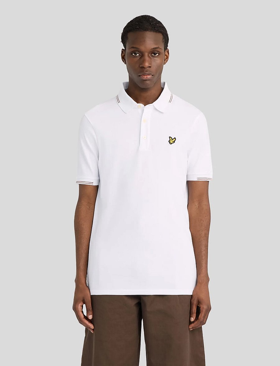 Lyle & Scott - Fine Tipped Polo Shirt - lühikeste varrukatega polod - white/ bourbon brown - 0
