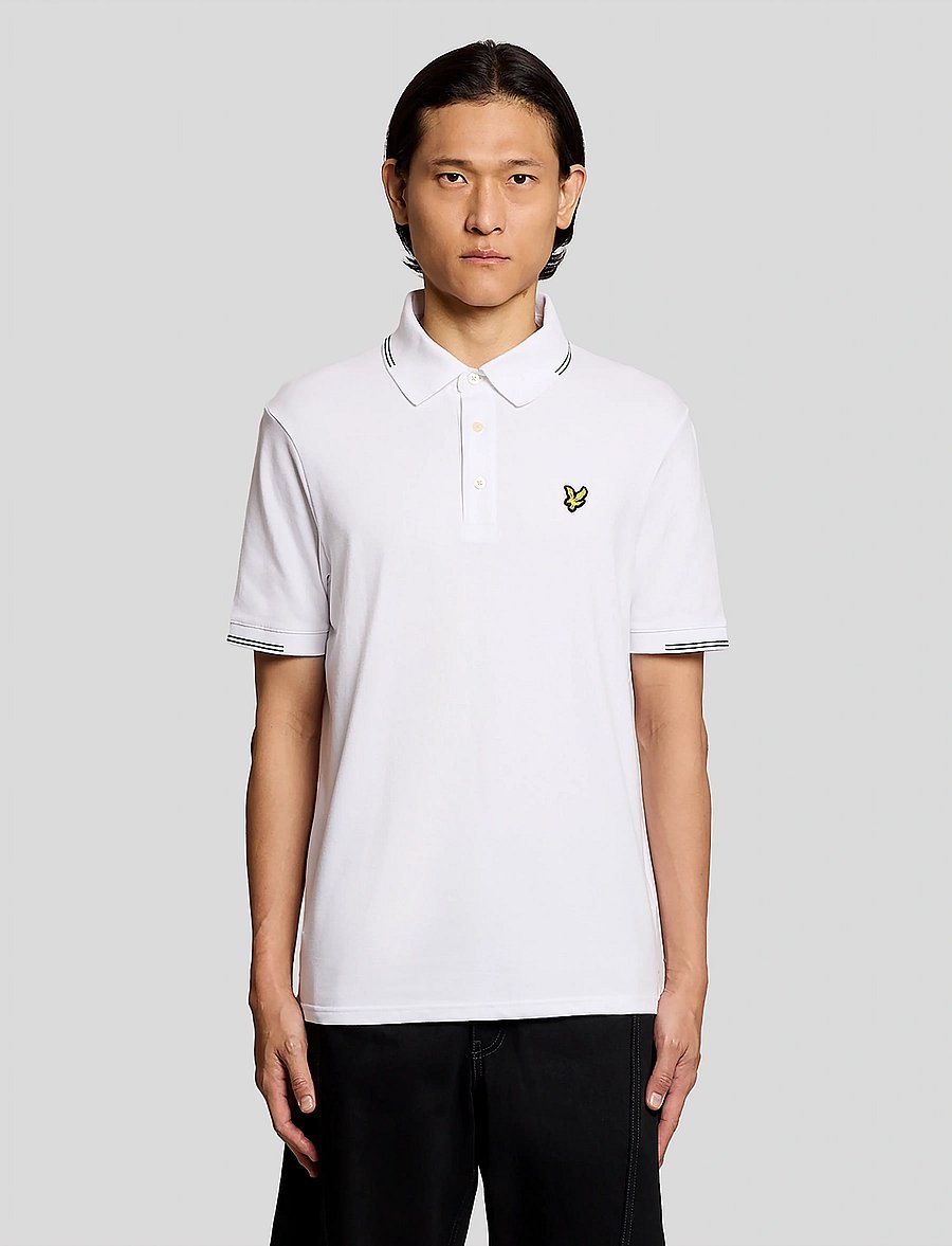 Lyle & Scott - Fine Tipped Polo Shirt - short-sleeved polos - y162 white/everglade - 0