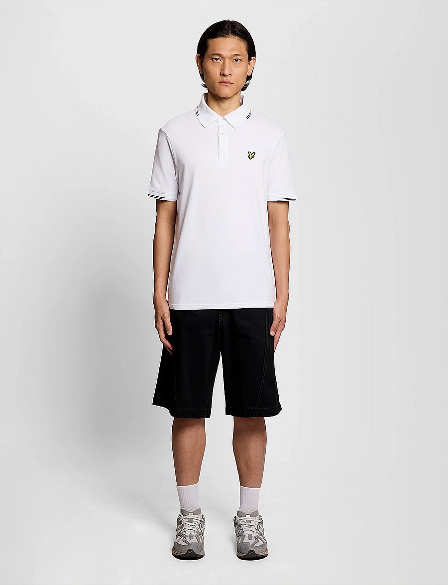 Lyle & Scott - Fine Tipped Polo Shirt - short-sleeved polos - y162 white/everglade - 4