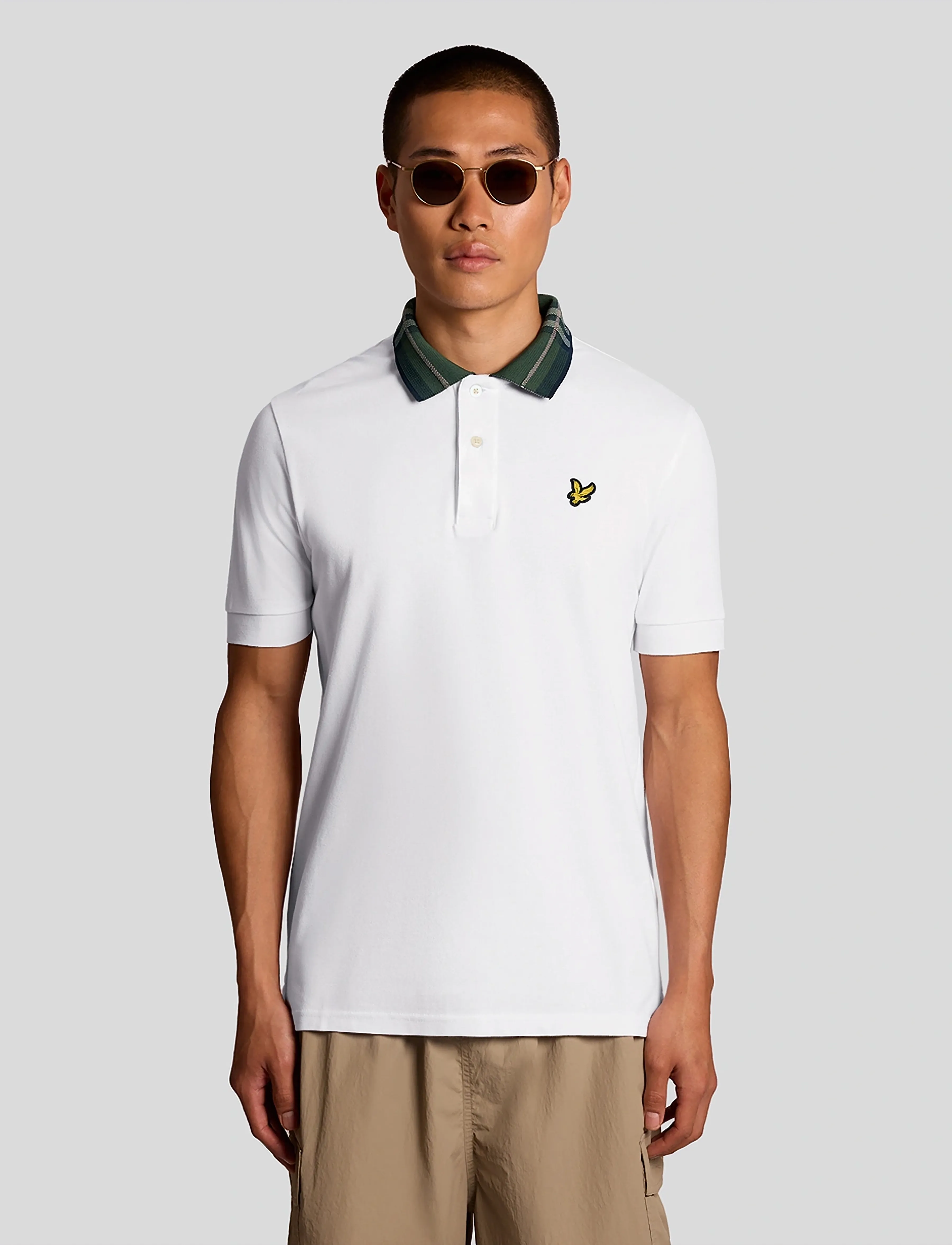 Lyle & Scott Tartan Collar Polo Shirt, Mænd, Tartan Krave Polo Shirt, Hvid, Str: XS