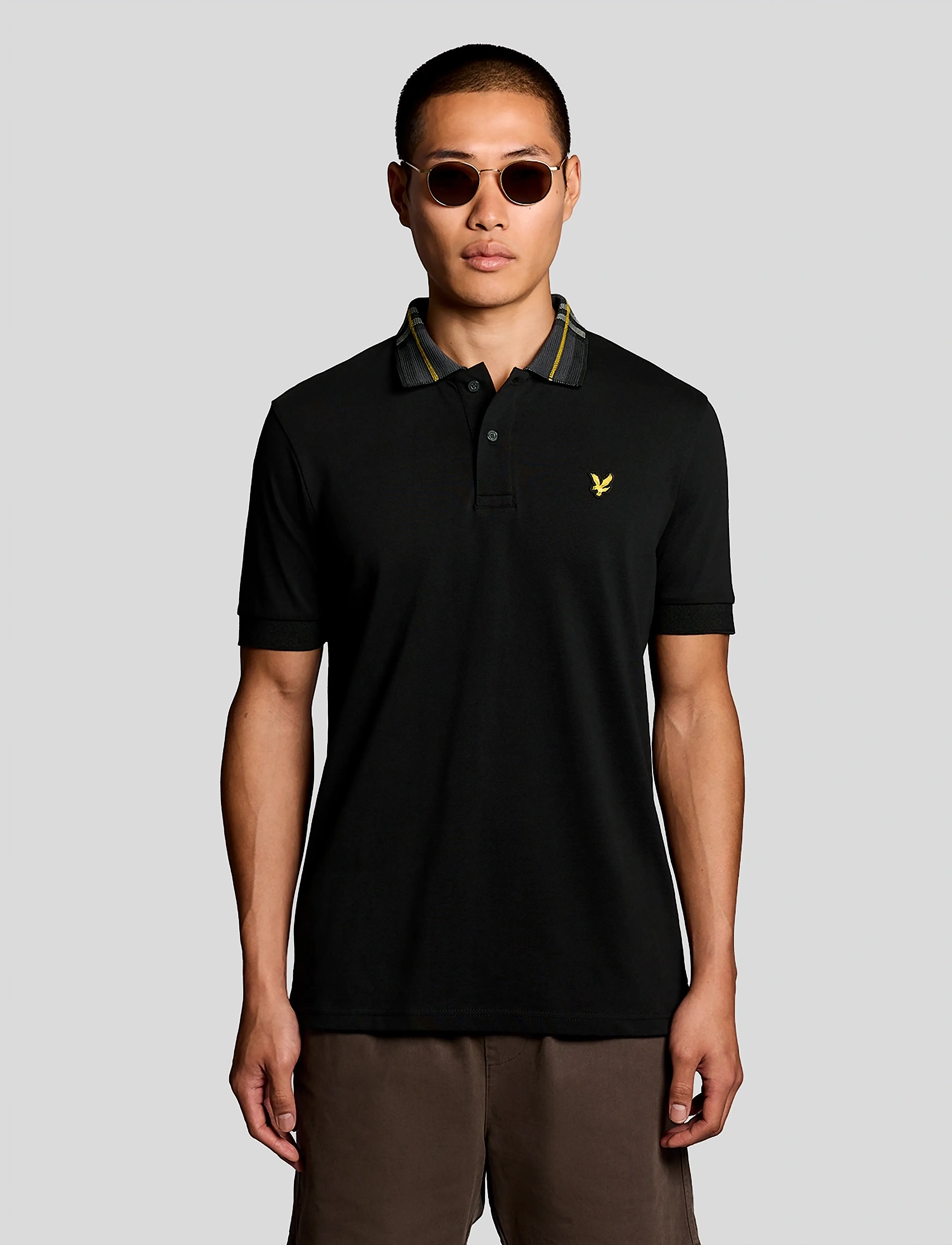 Lyle & Scott Tartan Collar Polo Shirt, Mænd, Tartan Krave Polo Shirt, Sort, Str: M
