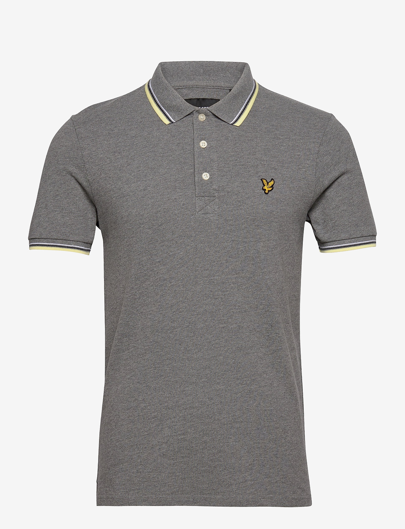 Lyle & Scott - Tipped Polo Shirt - mid grey marl/ lemon - 0