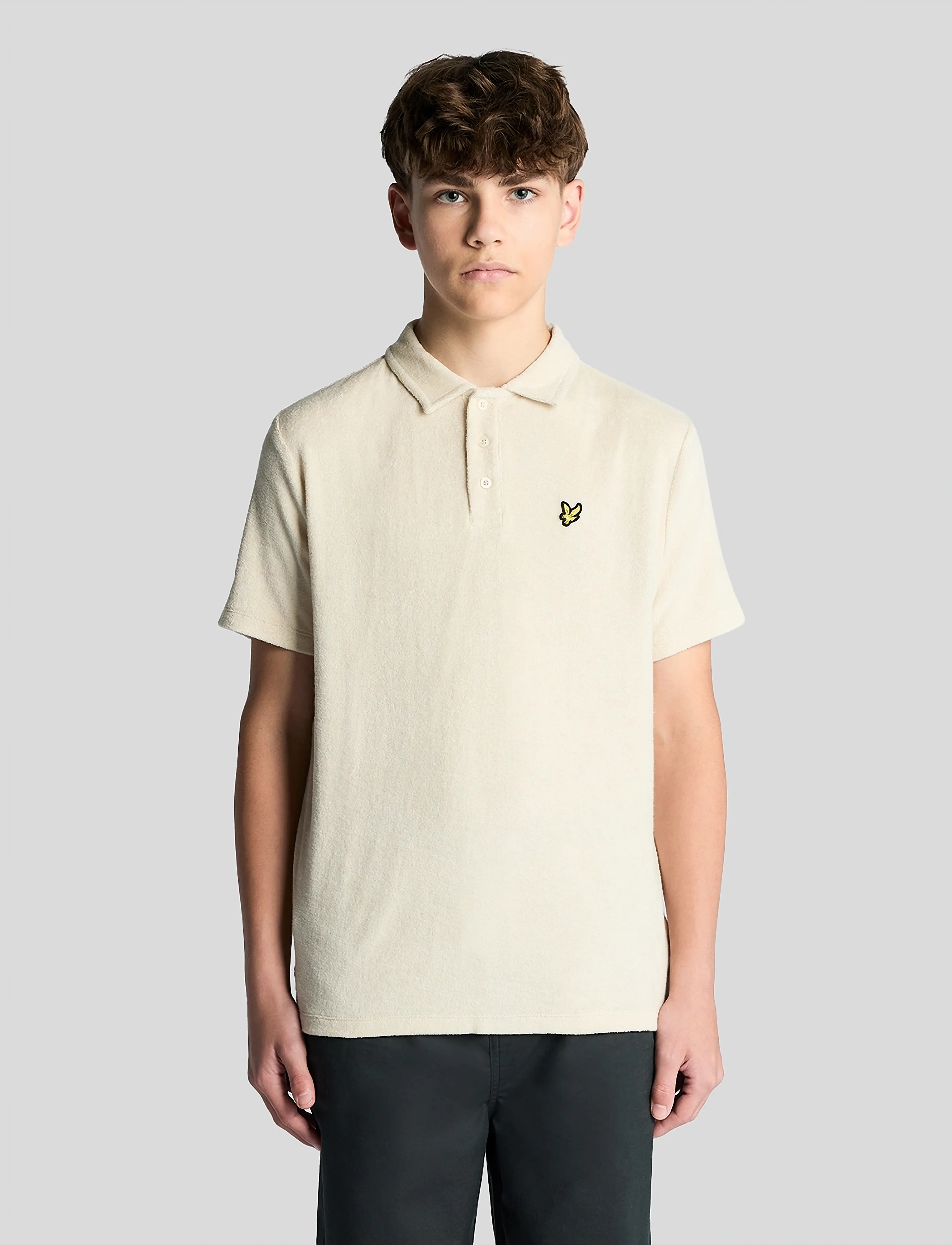 Lyle & Scott Towelling Polo Shirt, 170-176, Shirts, Beige - Short-sleeved Kinder