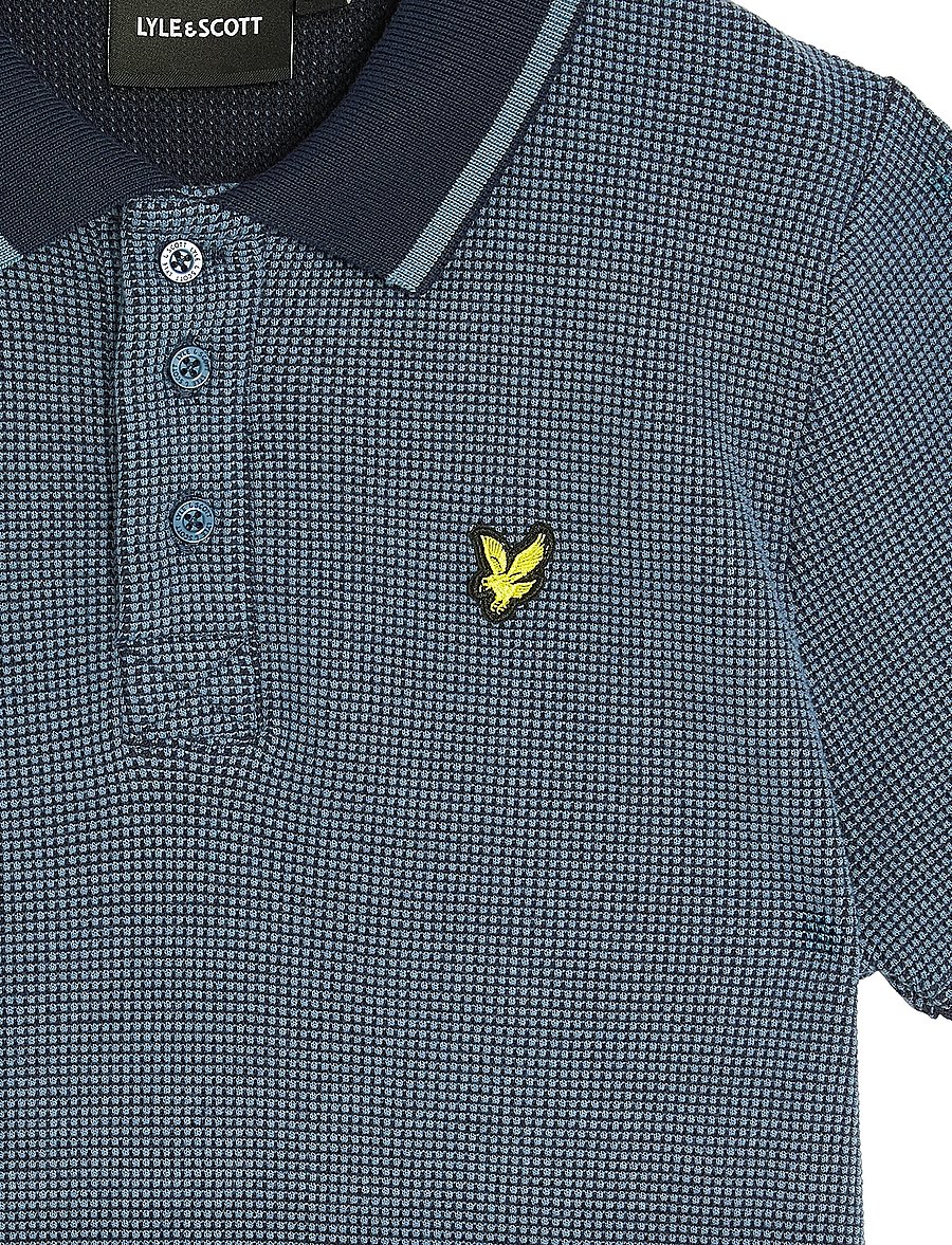 Lyle & Scott - Two Tone Waffle Polo Shirt - kortermede poloskjorter - dark navy - 2