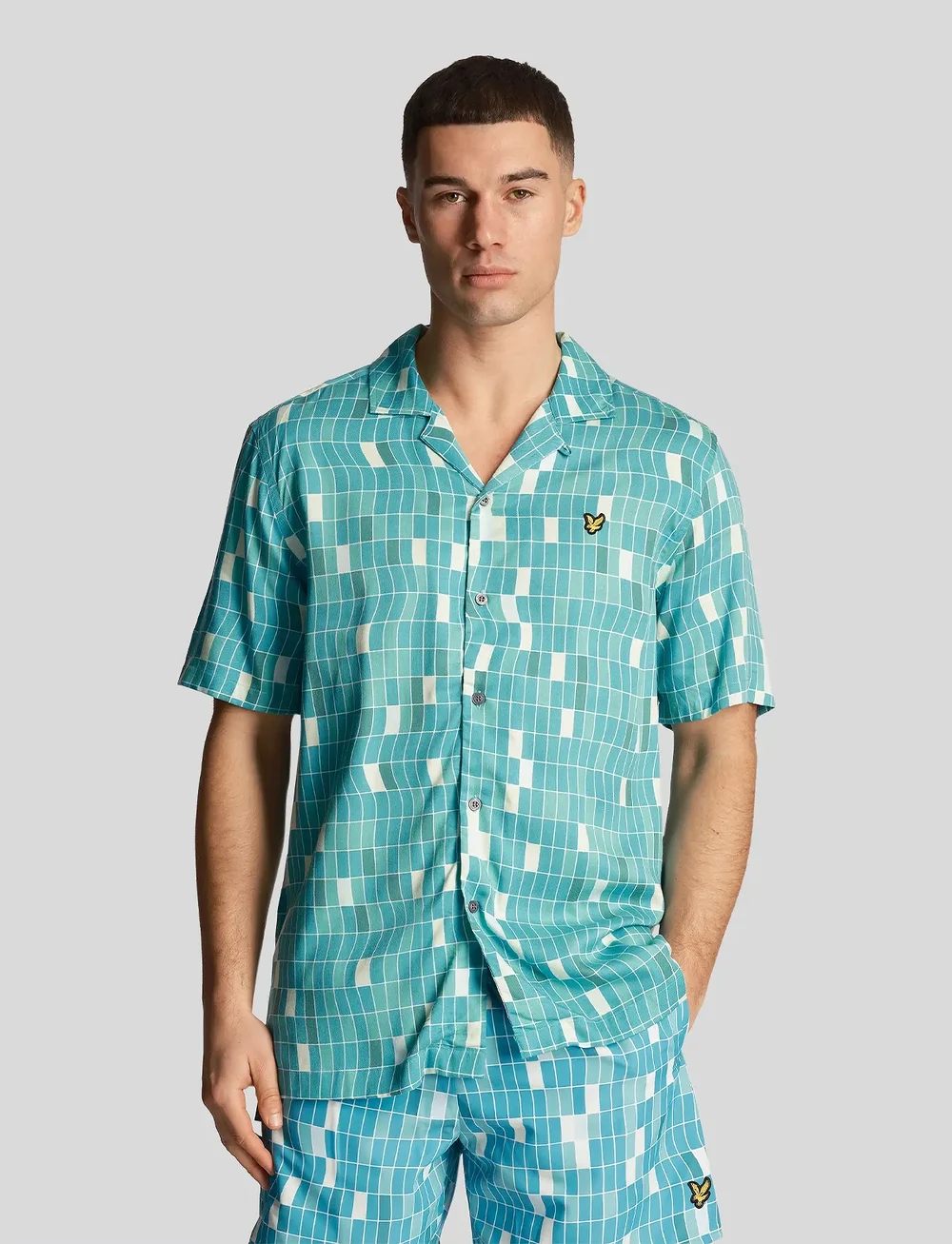 Lyle & Scott - Pool Print Shirt - lühikeste varrukatega särgid - x236 tile blue - 0