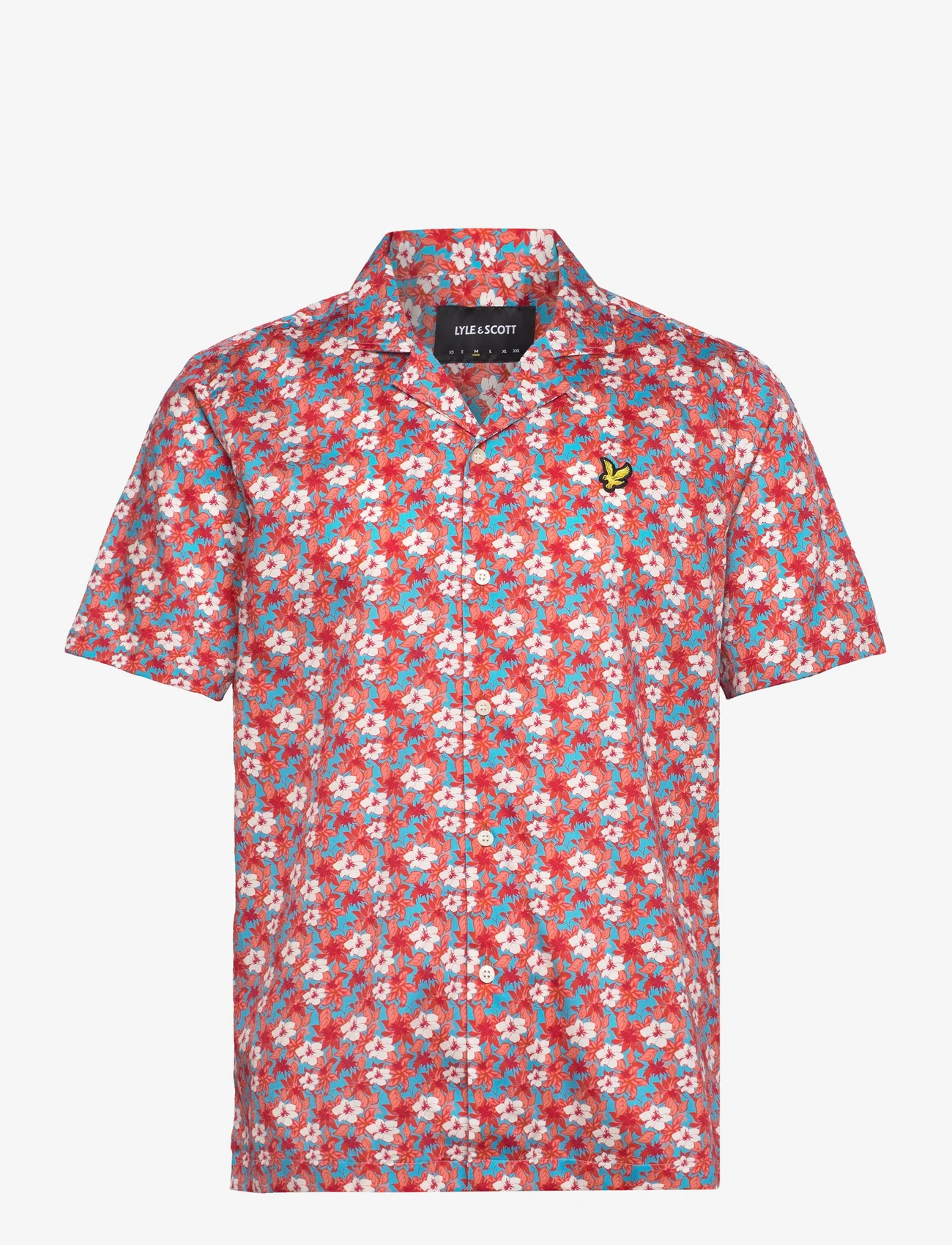 Lyle & Scott - Floral Print Resort Shirt - kortärmade skjortor - x298 tangerine tango - 0