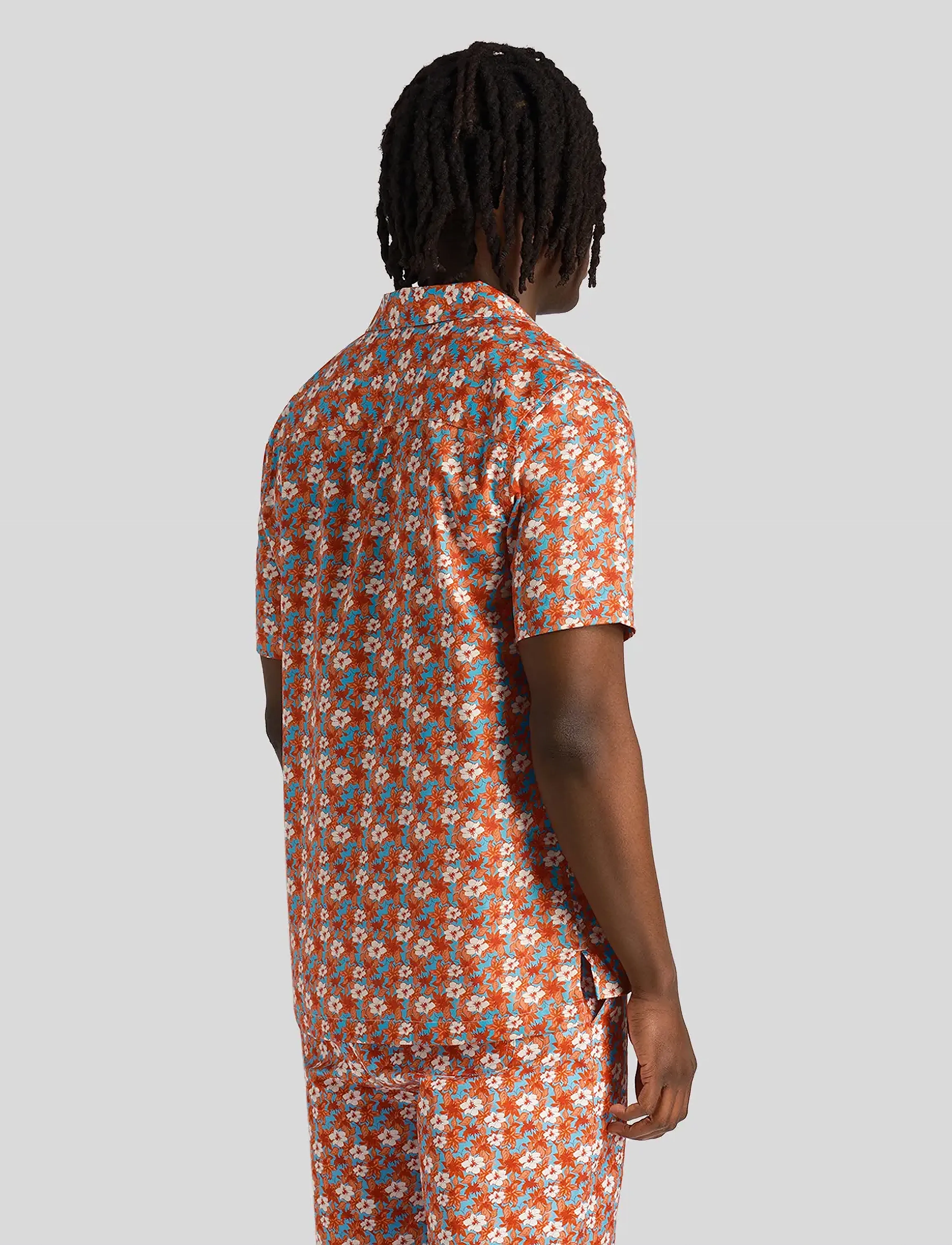 Lyle & Scott - Floral Print Resort Shirt - x298 tangerine tango - 3