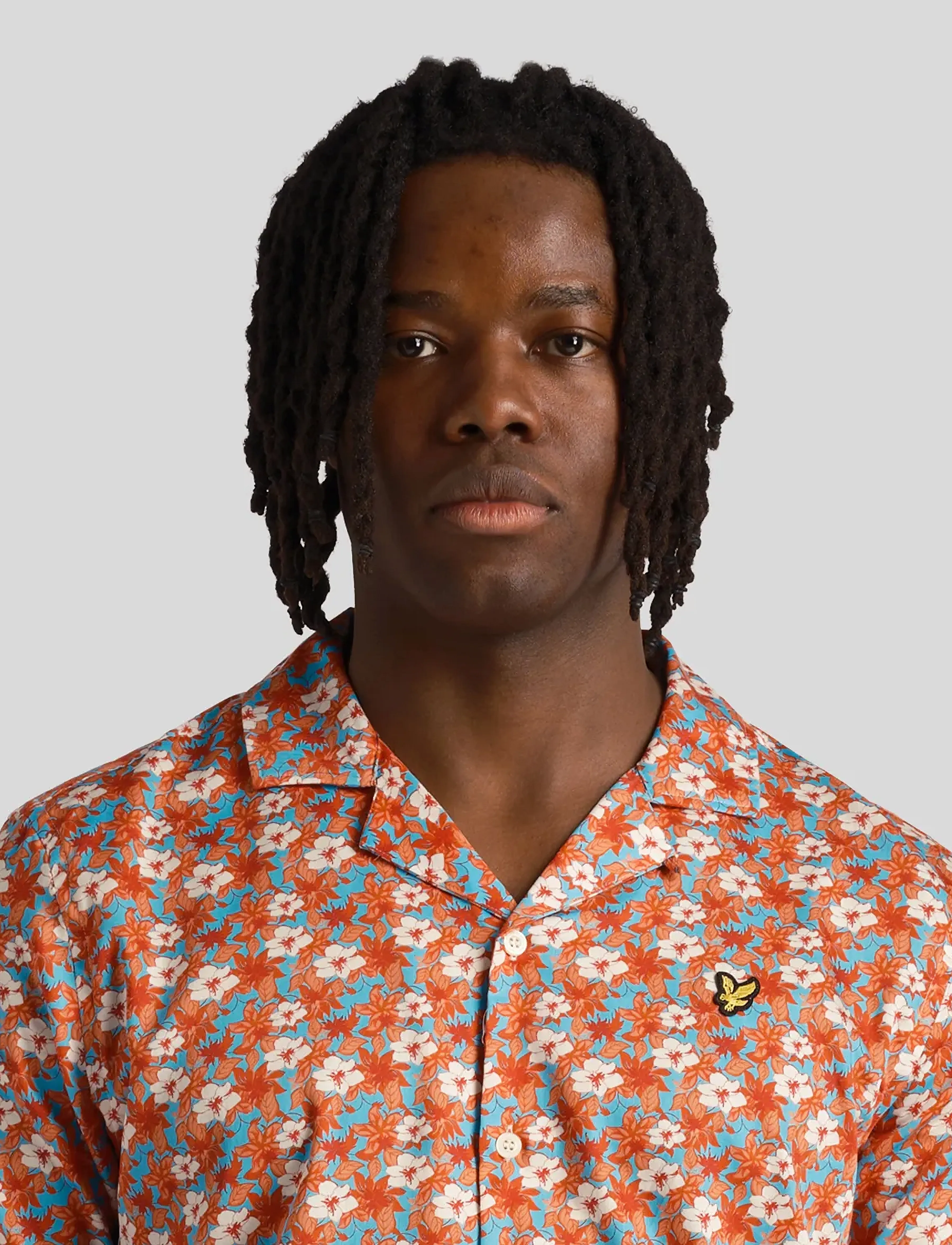 Lyle & Scott - Floral Print Resort Shirt - x298 tangerine tango - 4
