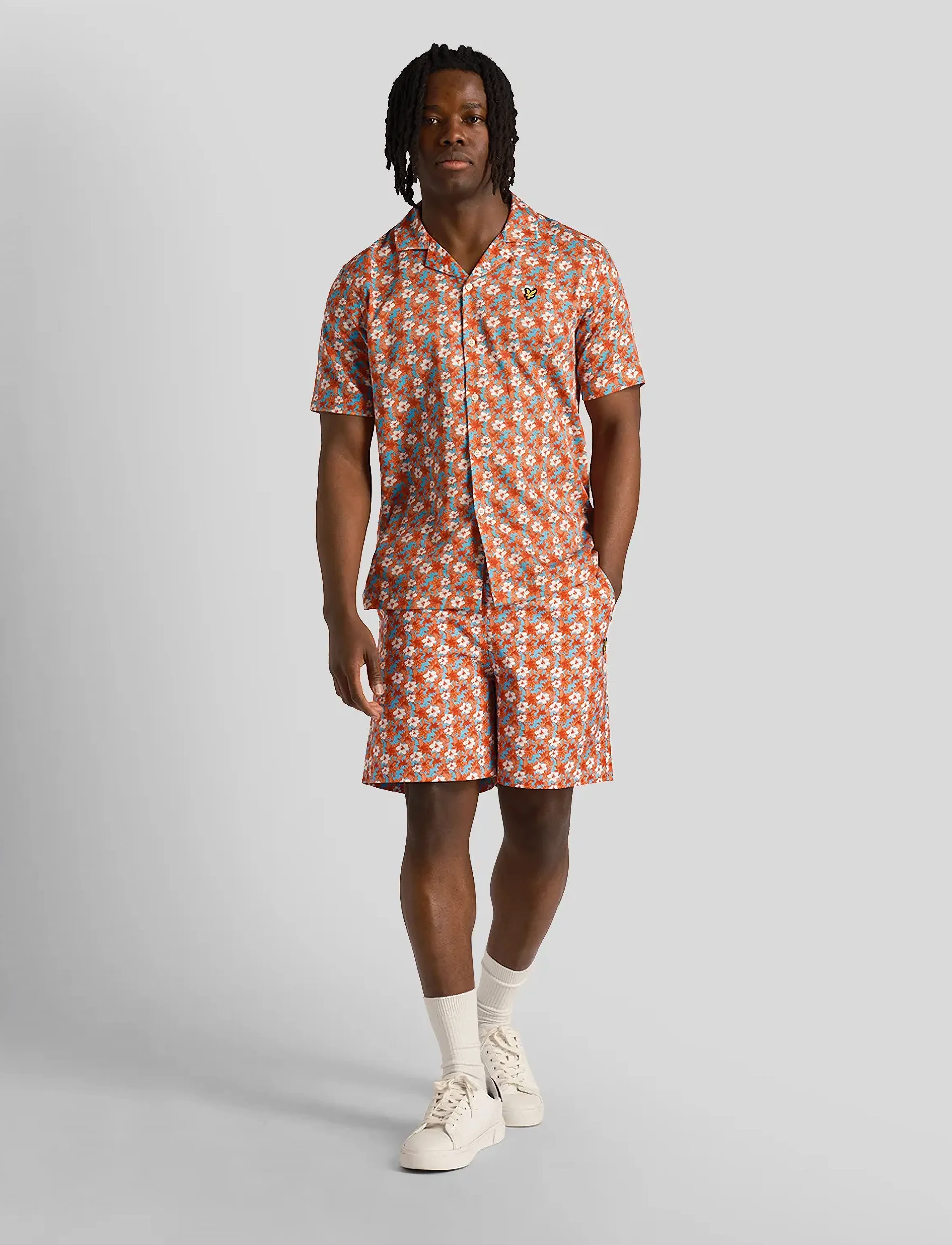 Lyle & Scott - Floral Print Resort Shirt - x298 tangerine tango - 5