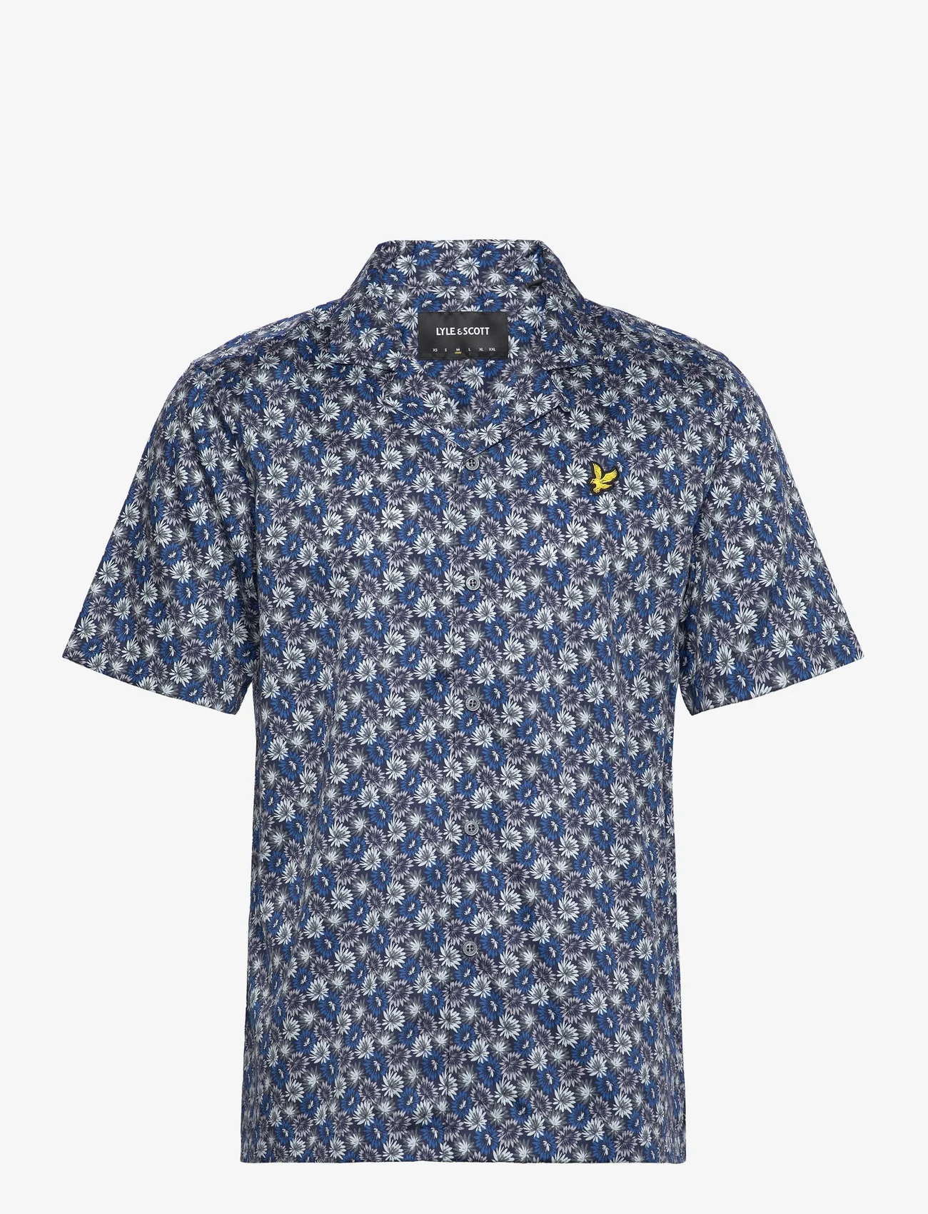Lyle & Scott - Floral Print Resort Shirt - kortärmade skjortor - z271 dark navy - 0
