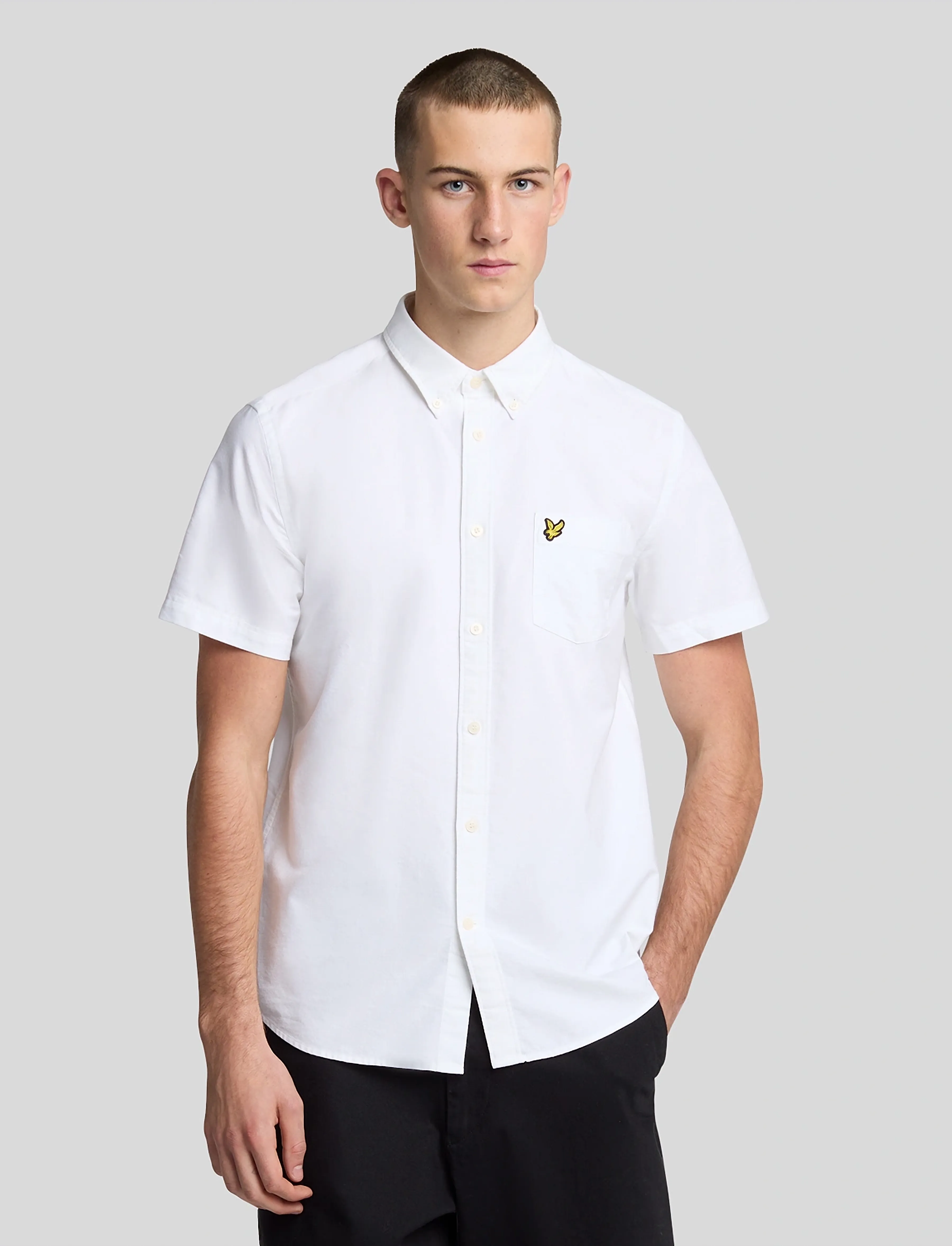 Lyle & Scott Short Sleeve Oxford Shirt, M, Shirts, Weiß - Short-sleeved Männerswear
