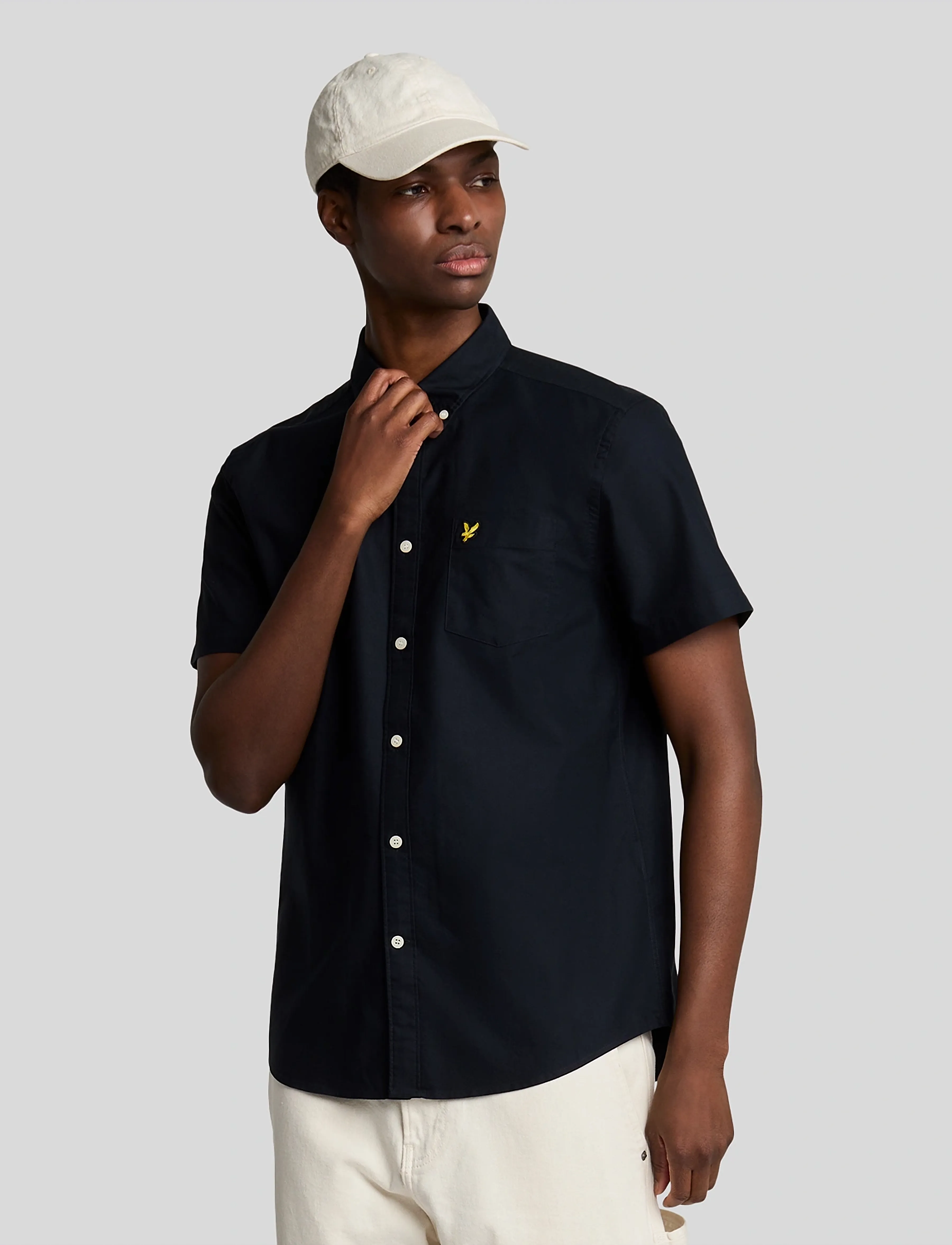 Lyle & Scott Short Sleeve Oxford Shirt, M, Shirts, Marineblau - Short-sleeved Männerswear