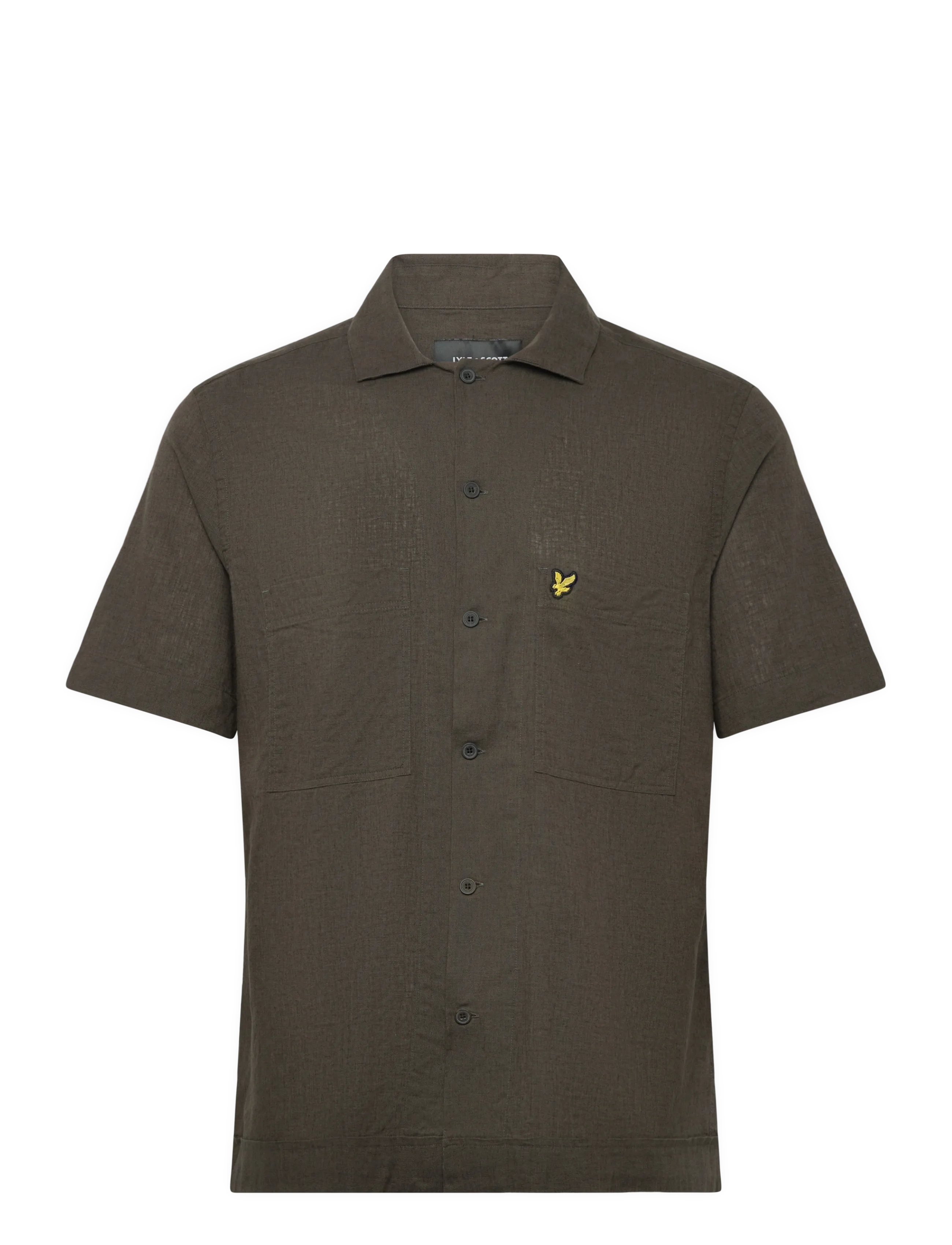 Lyle & Scott Cuban Collar Short Sleeve Shirt - Tänavastiil - Y118 SOFT BLACK / khaki/green