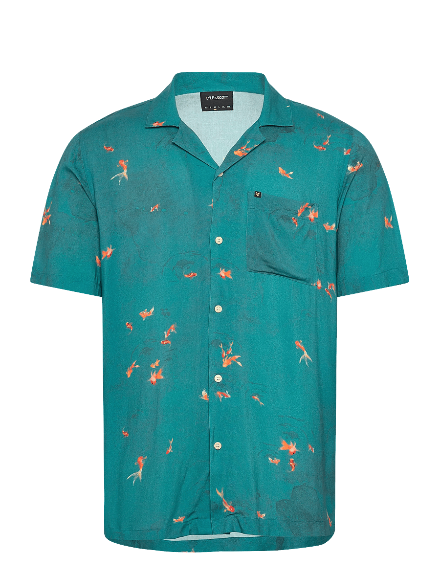 Lyle & Scott - Goldfish Resort Shirt - kortärmade skjortor - lagoon/ orange blaze - 1