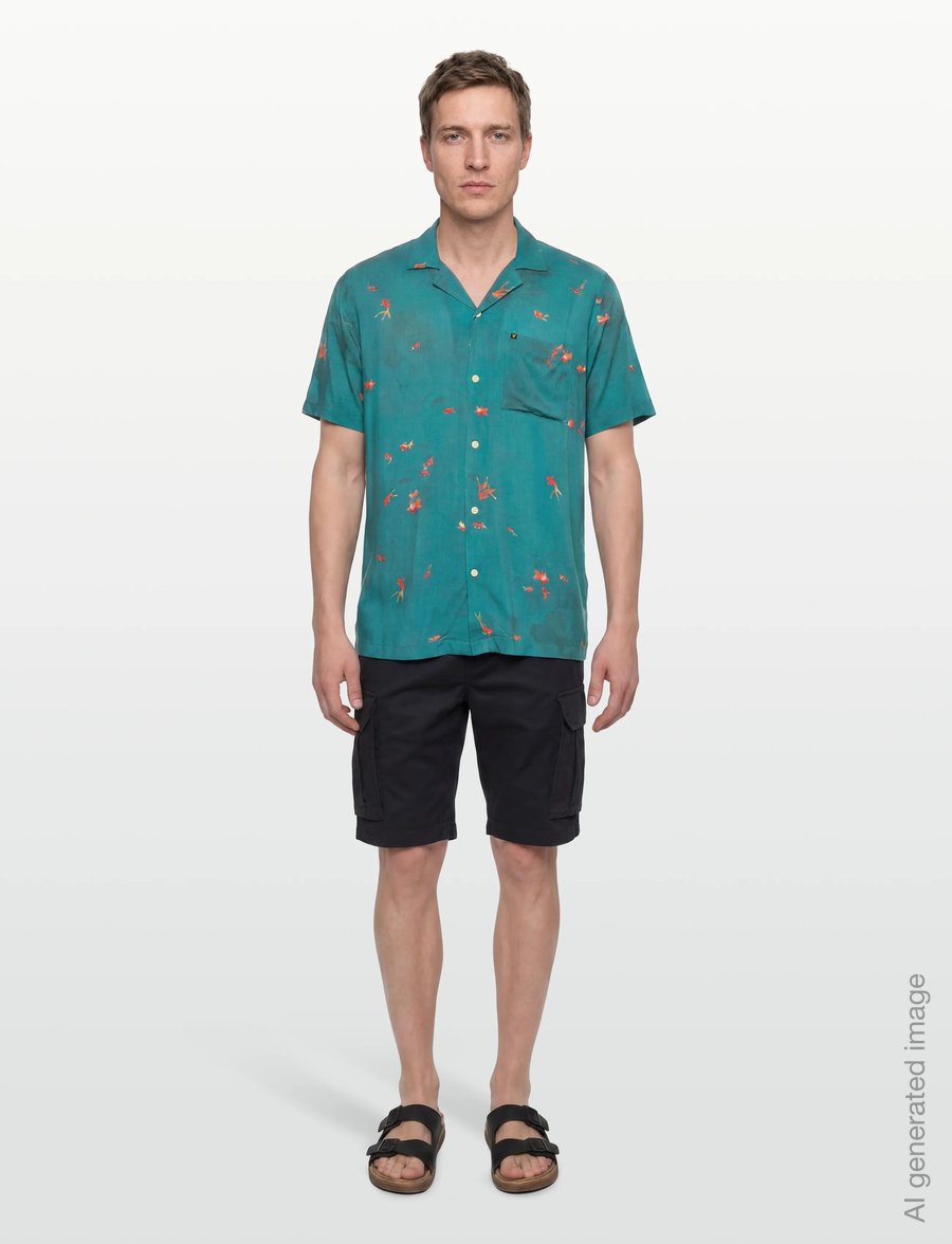 Lyle & Scott - Goldfish Resort Shirt - kortärmade skjortor - lagoon/ orange blaze - 0
