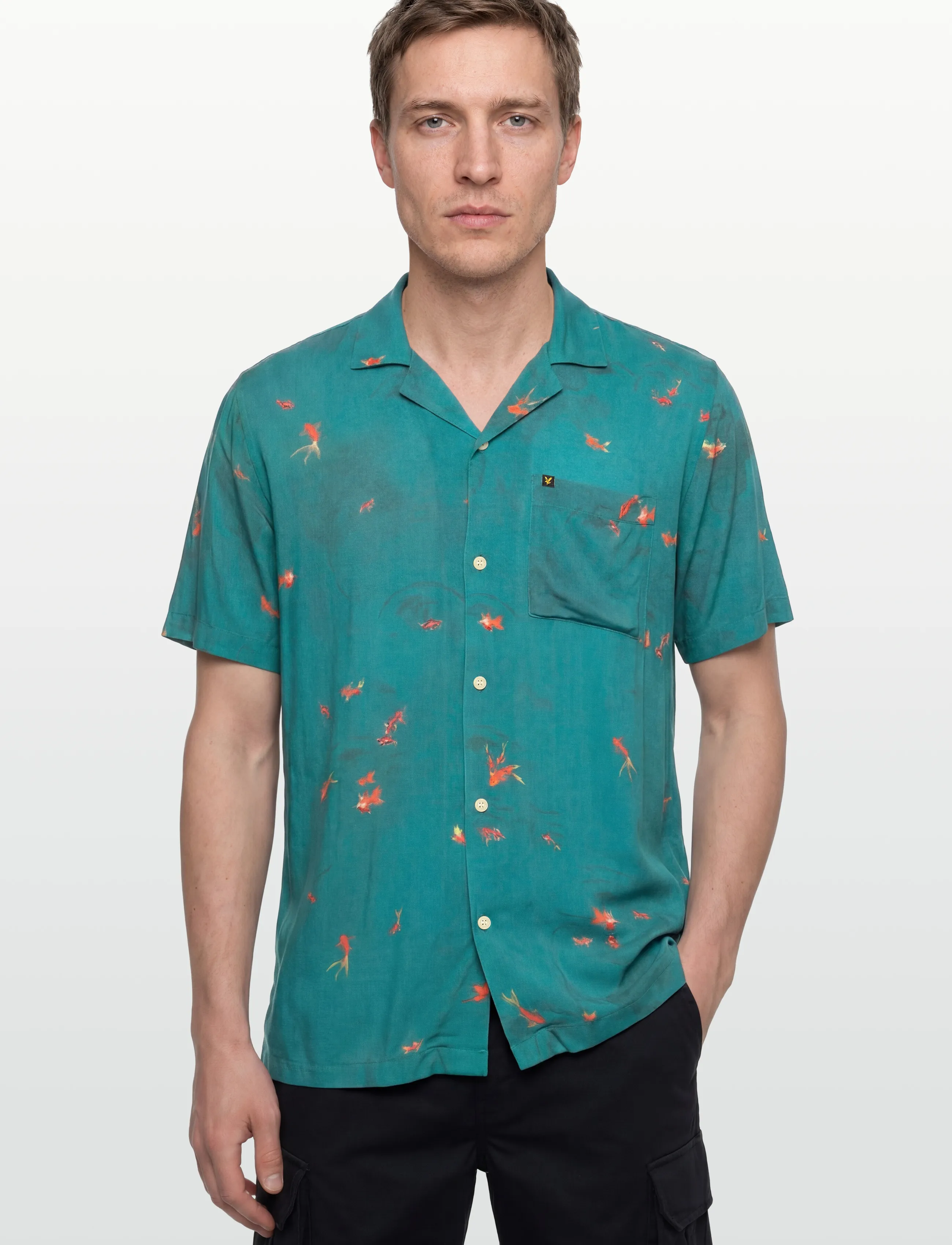 Lyle & Scott - Goldfish Resort Shirt - short-sleeved shirts - lagoon/ orange blaze - 3