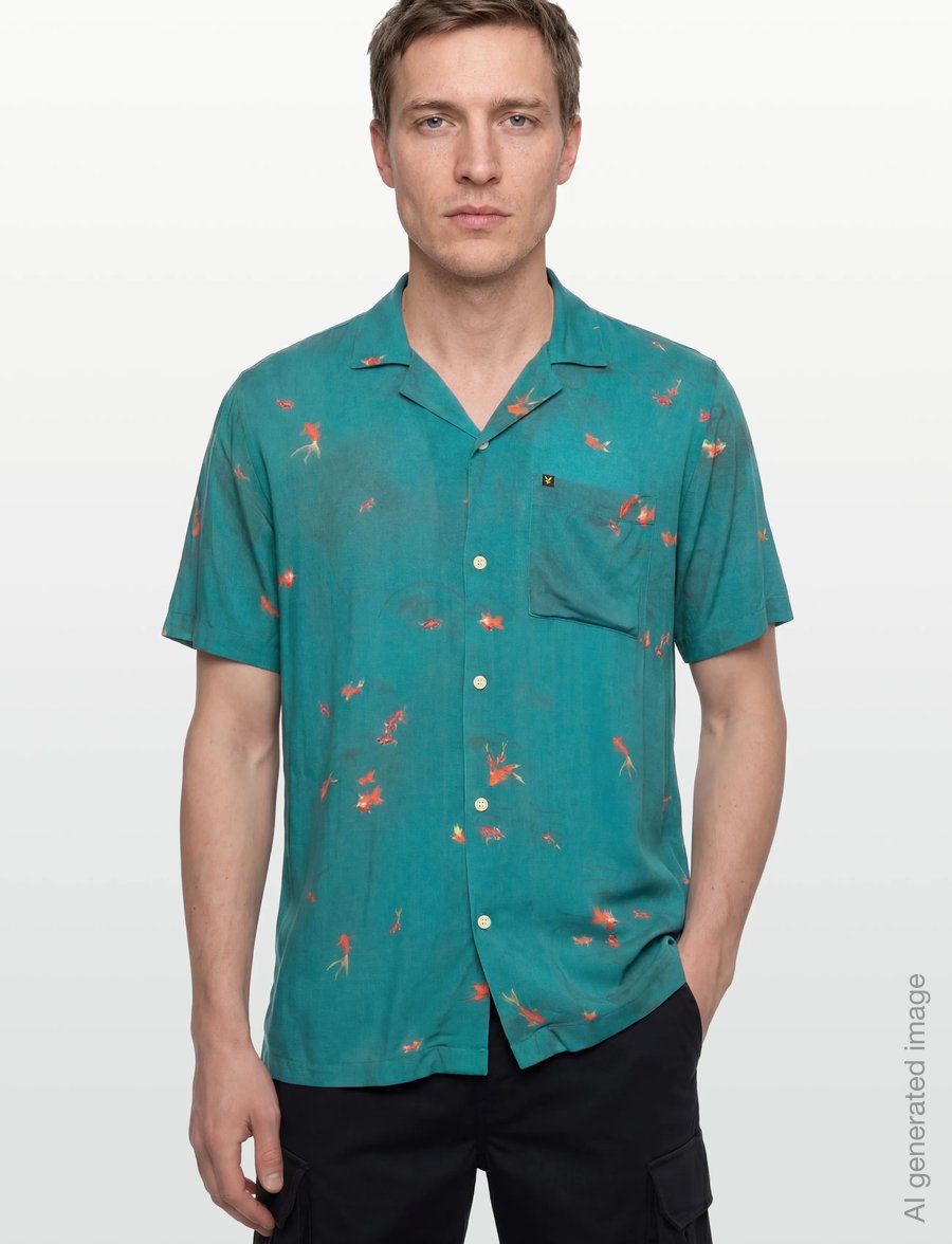 Lyle & Scott - Goldfish Resort Shirt - kortärmade skjortor - lagoon/ orange blaze - 3