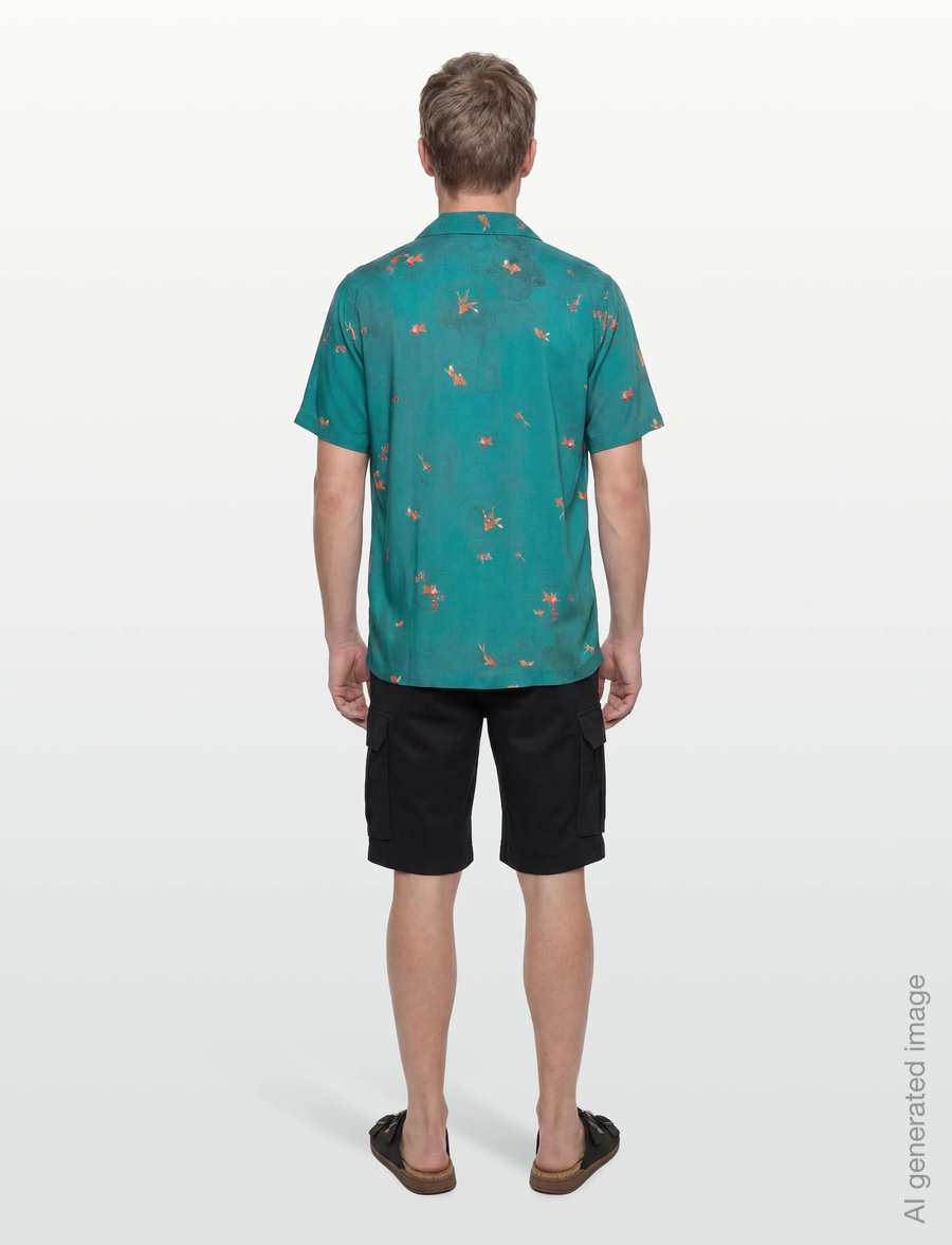 Lyle & Scott - Goldfish Resort Shirt - kortärmade skjortor - lagoon/ orange blaze - 4