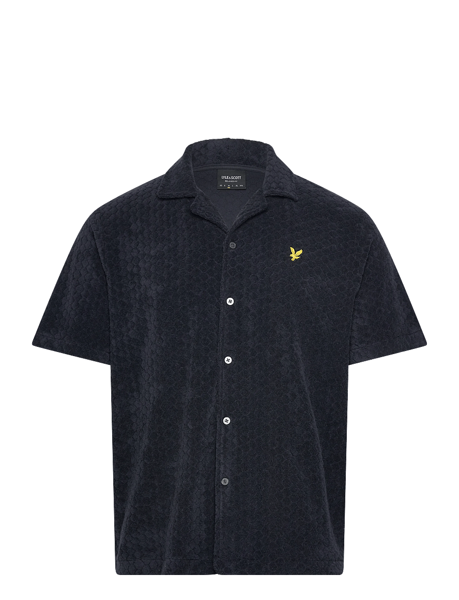 Lyle & Scott - Honeycomb Towelling Resort Shirt - kortärmade skjortor - dark navy - 1