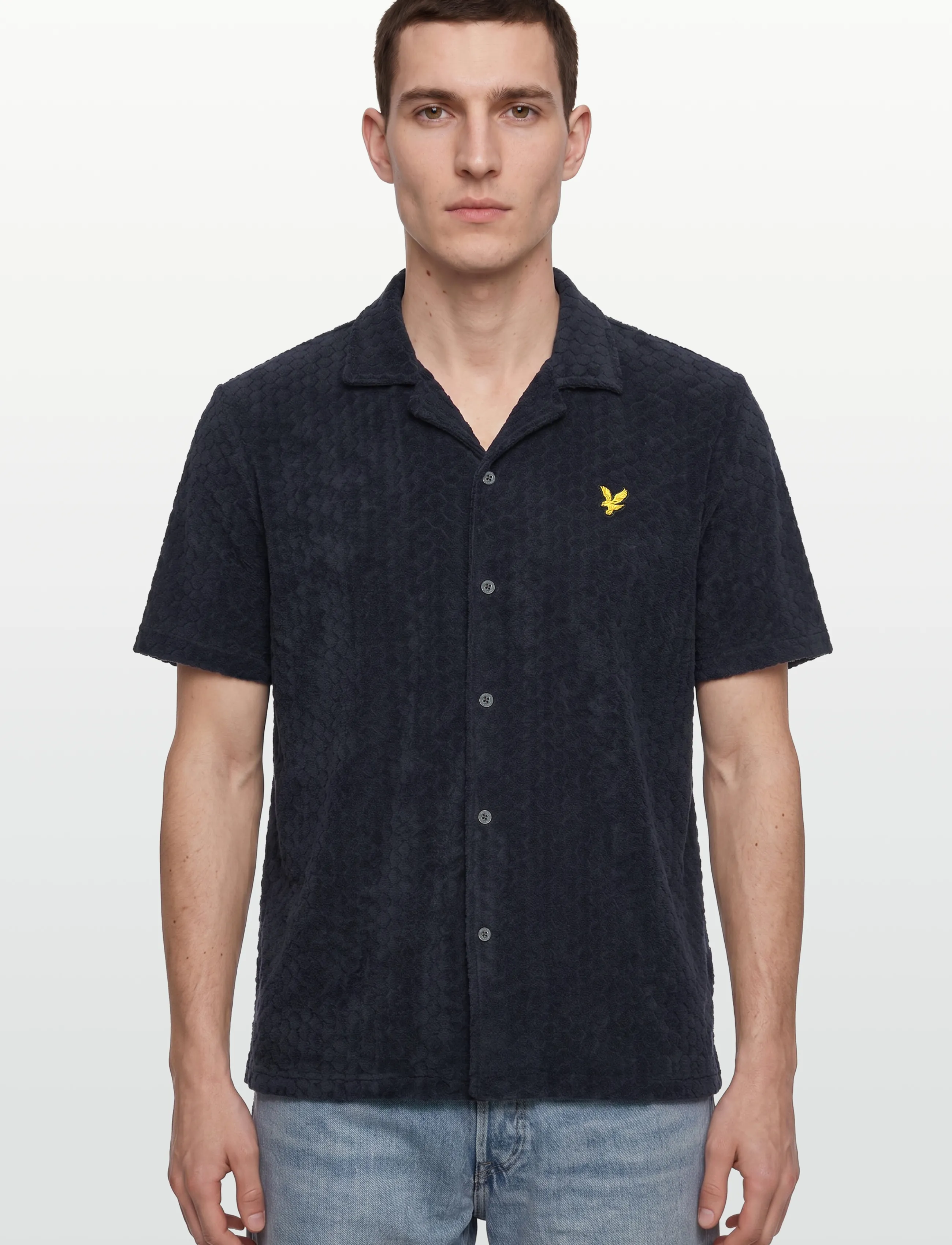 Lyle & Scott - Honeycomb Towelling Resort Shirt - short-sleeved shirts - dark navy - 3
