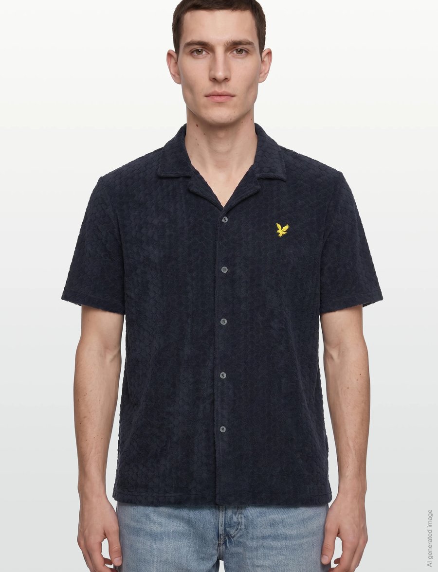 Lyle & Scott - Honeycomb Towelling Resort Shirt - kortärmade skjortor - dark navy - 3