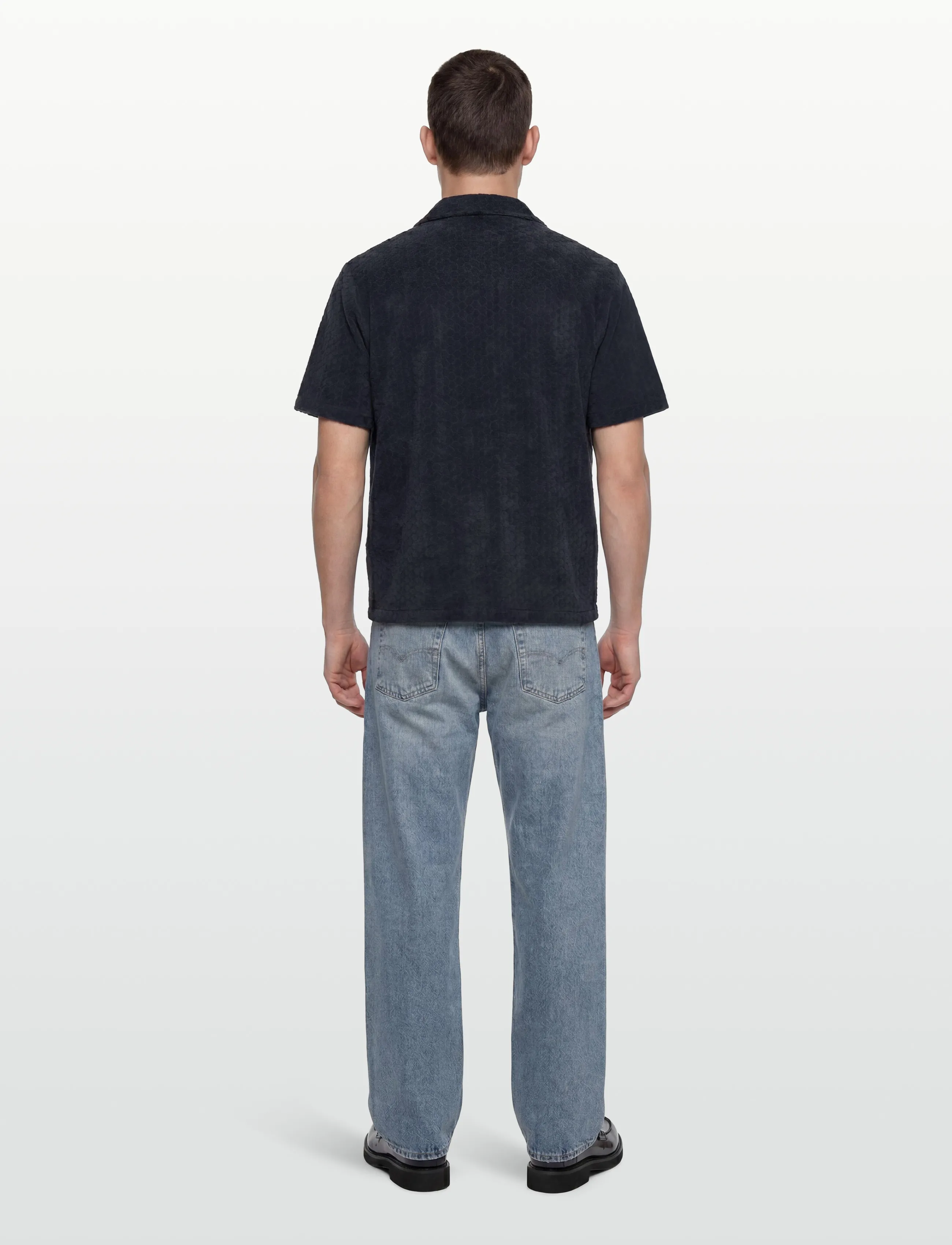 Lyle & Scott - Honeycomb Towelling Resort Shirt - short-sleeved shirts - dark navy - 4