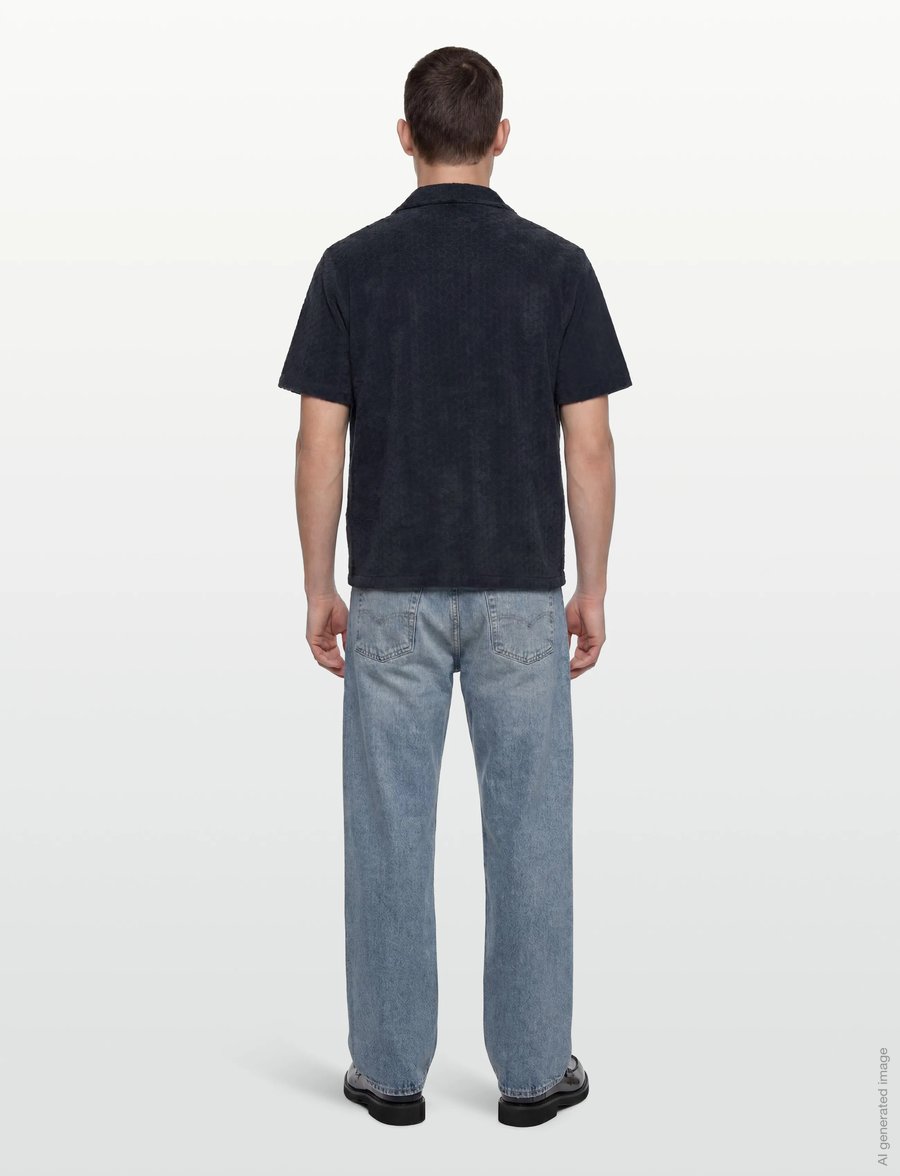 Lyle & Scott - Honeycomb Towelling Resort Shirt - kortärmade skjortor - dark navy - 4
